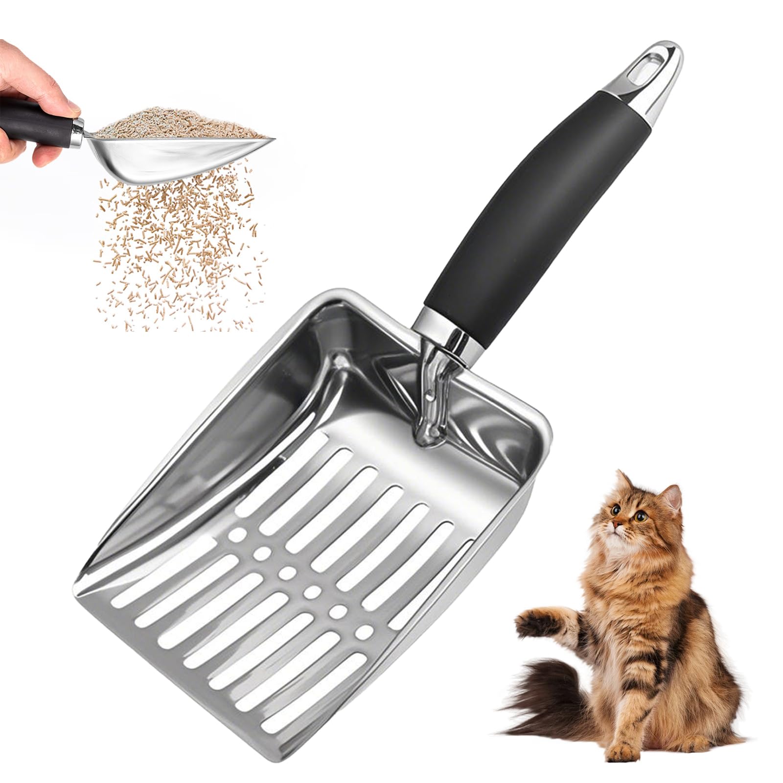 Stainless Steel Cat Litter Scoop,Pet Cat Stainless Steel Scoop,Metal Medium Cat Litter Scoop,Cat Poop Scoop,Metal Cat Litter Scoop Durable Large Litter Box Sifter for Balcony,Living Room,Courtyard