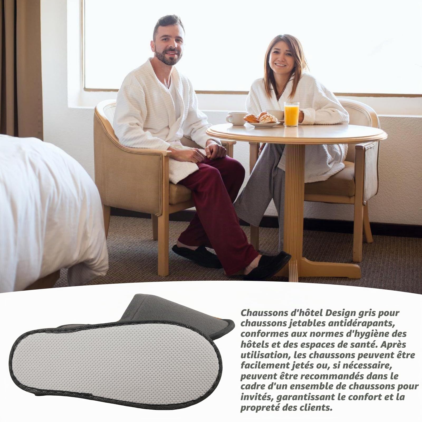 Lot de 15 paires de pantoufles d'hôtel grises : chaussons jetables antidérapants, confortables et respirants, ensemble de pantoufles d'invités, unisexes, pour