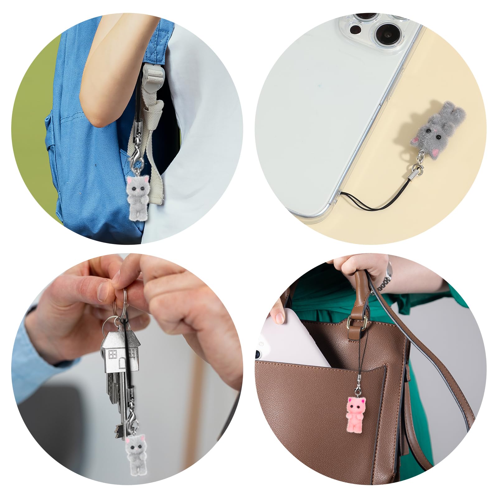 Mabor Lot 3 lanières portable Chat Y2K Pendentif universel Coque porte-clés