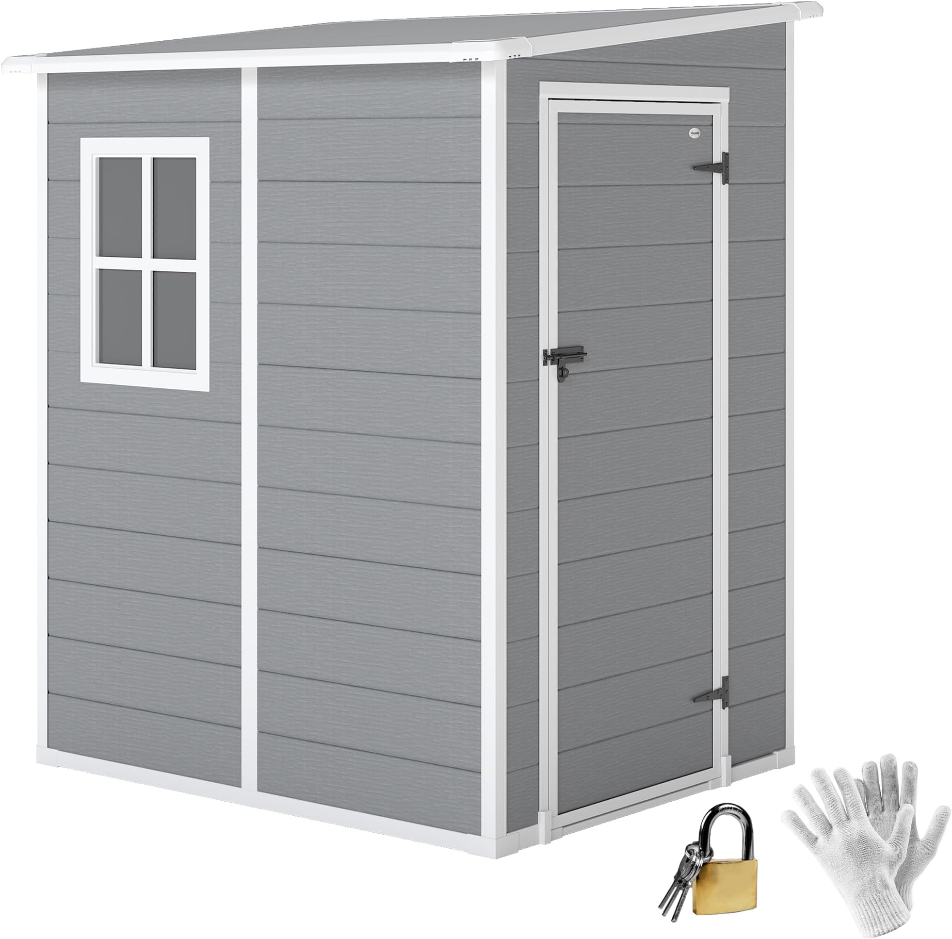 Outsunny 4 x 5FT Lean to Outdoor Storage Shed with Floor, Plastic
