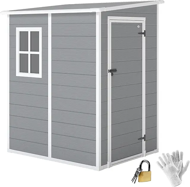 Insulated Storage Shed: Outsunny 4x5FT Plastic Lean-To with Floor, Grey