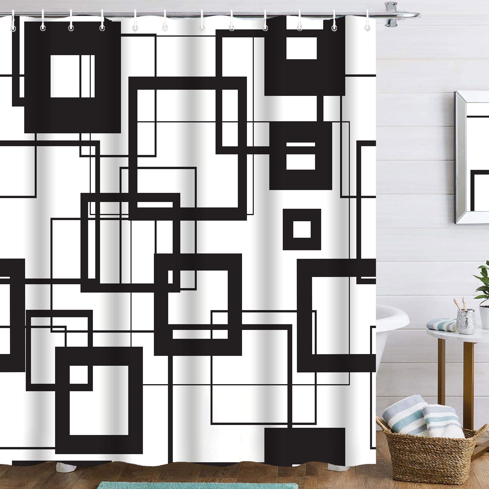 Famiffty Black and White Shower Curtains for Bathroom, Geometric Shower Curtain, 60Wx72L Inch, Modern Shower Curtain, for Men, Abstract, Minimalist, Black, Grey, Bathroom Decor, Waterproof — image 1