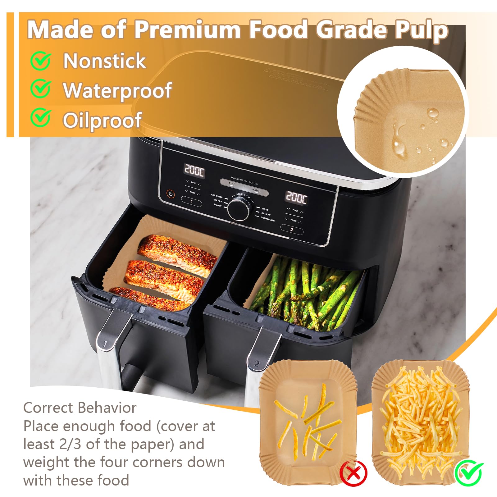 Fogli Carta Forno Per Friggitrice Ad Aria - Rettangolari BPA Free, Antigrasso E Biodegradabili - Foto 3