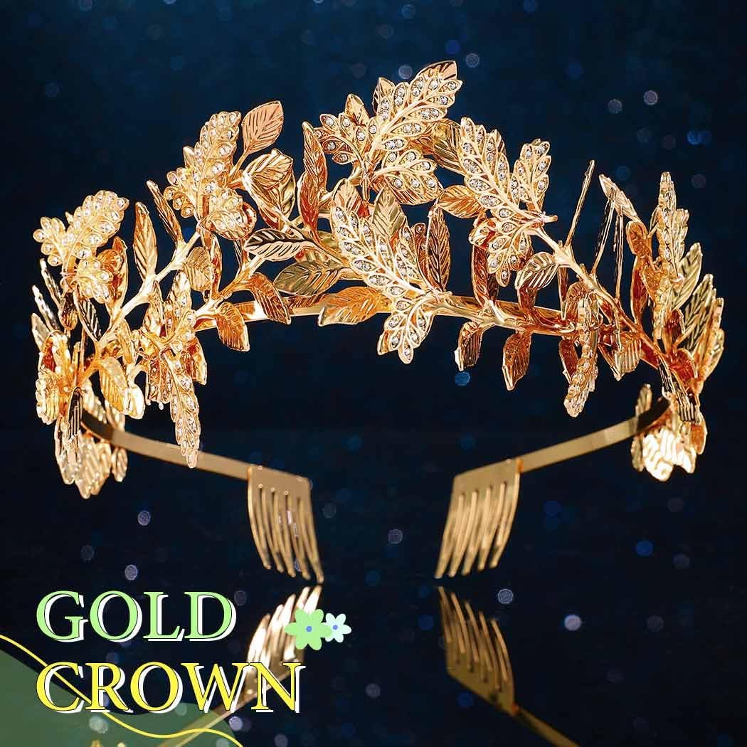 JONKY Greek Goddess Crown Gold Leaf Rhinestone Headpiece Bridal Headband for Women - Image 2