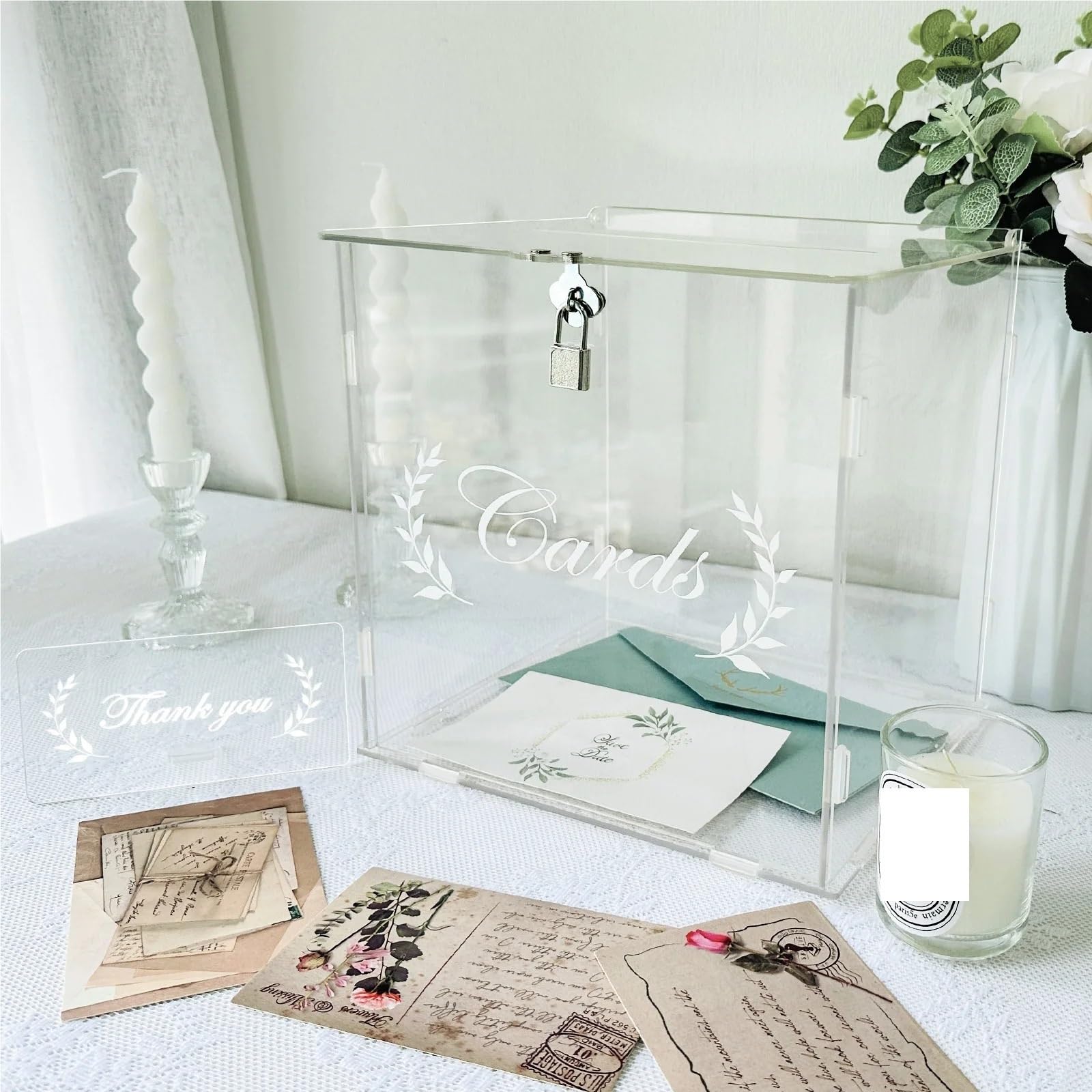 Caja transparente for tarjetas de boda con cerradura