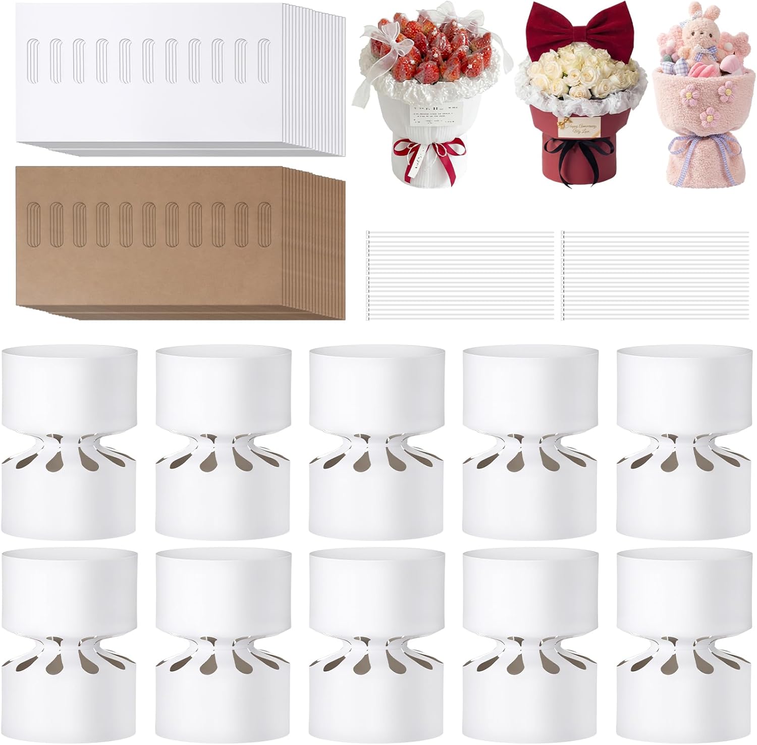 Weekgrat 20 Pcs Round Bouquet Shaping Cardboard Flower Wrapping Paper Stabilizer Bouquet Styling Holder for Flower Arrangement DIY Package Wedding Party Birthday Graduation 11.8 x 19.7 Inches