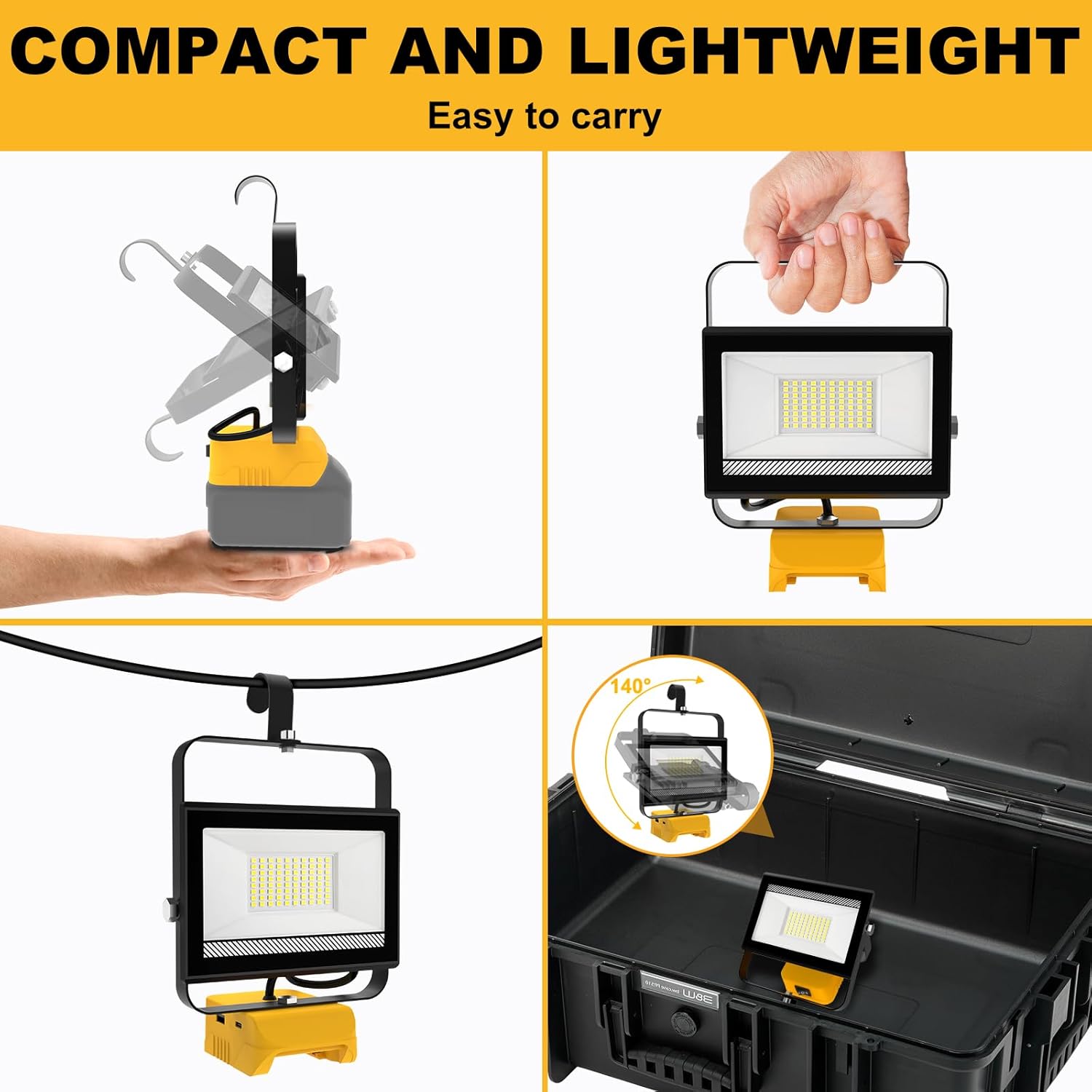 60W 6000LM Cordless Work Light Compatible with DeWalt 20V Battery (Battery Not Included), Portable LED Flashlgiht Flood Light with USB &Type C Charging for Job Site, Emergency, Fishing, Camping