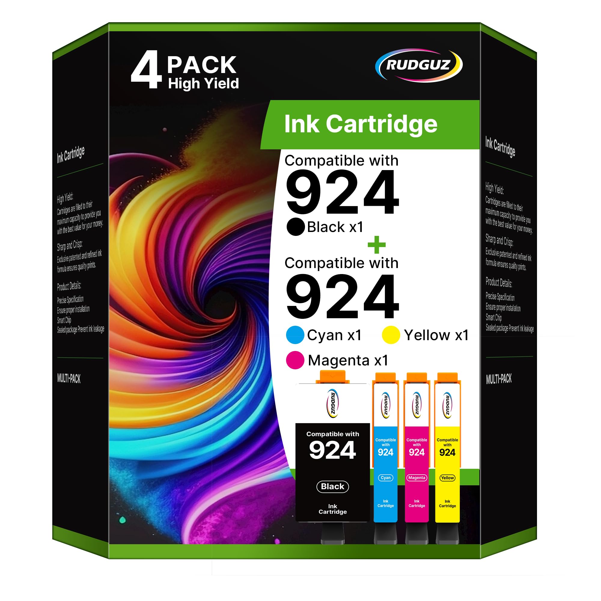 924 Patronen Multipack Kompatibel für HP 924 924e Patronen für HP OfficeJet pro 8122e 8132e 8130e 8120e 8124e 8125e 8134e 8135e (Druckerpatronen 924 Schwarz Cyan Gelb Magenta, 4er-Pack, Kein Chip)