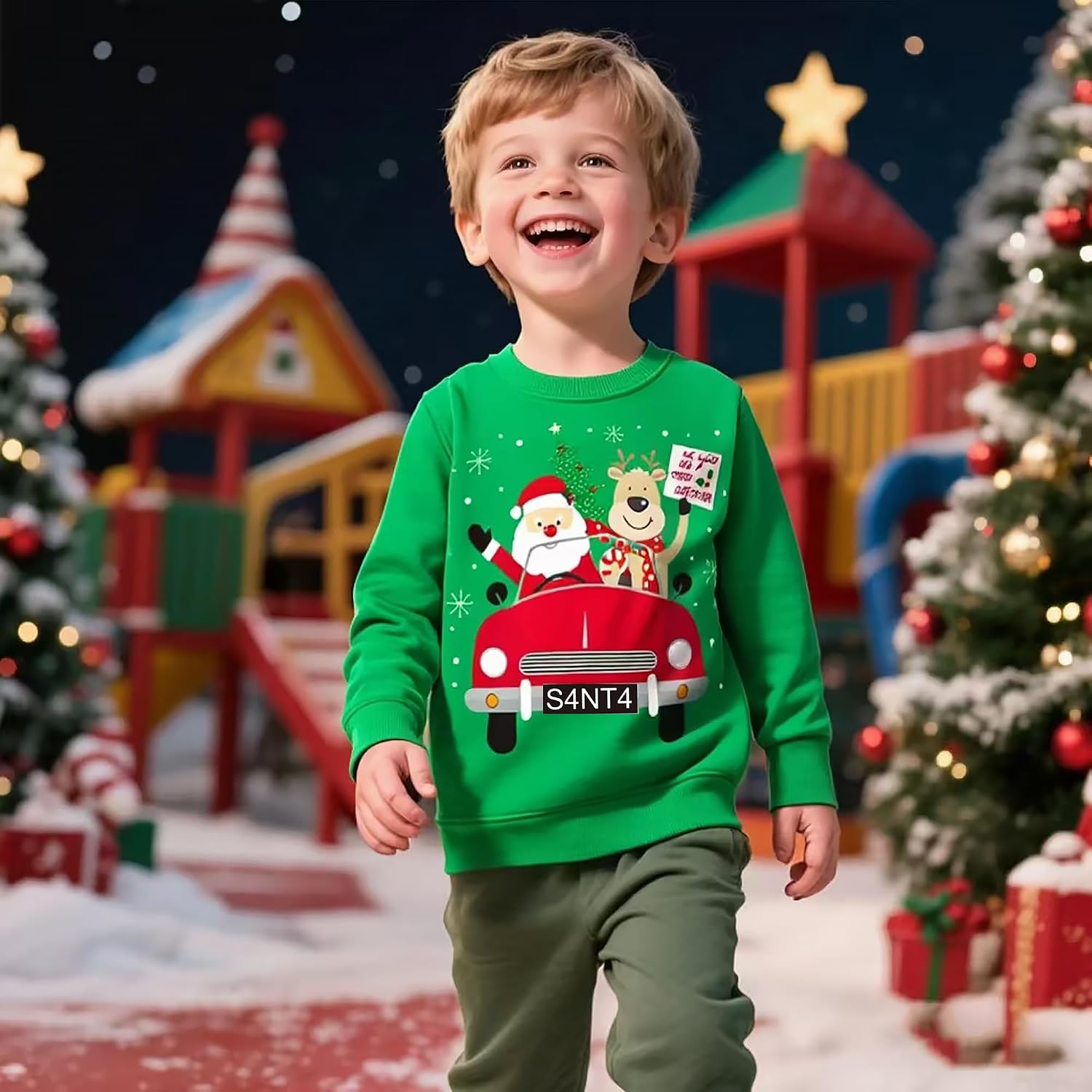 Toddler Boys Christmas Sweatshirt Kids Santa Dinosaur Penguin Shirt Xmas Pullover Sweater Long Sleeve Tops 1-7T