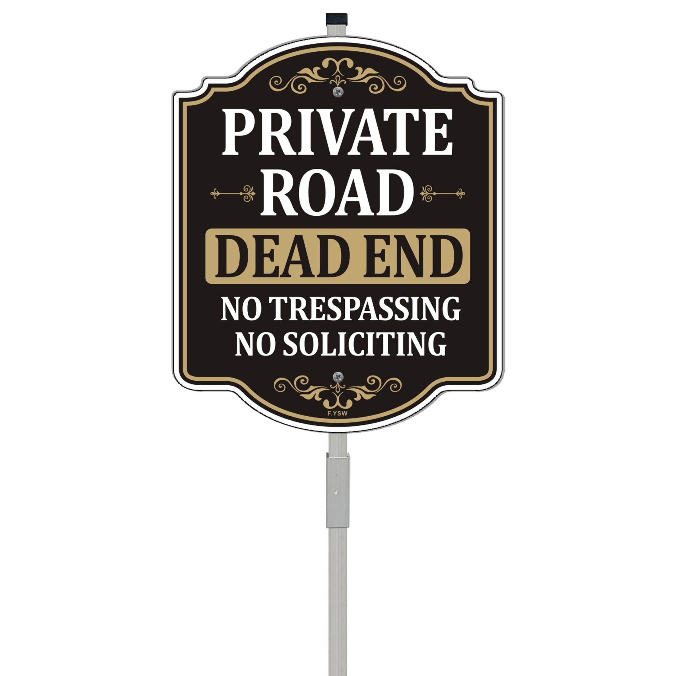 Private Road Dead End No Trespassing No Soliciting Sign 10" x 12" With 35" Long Metal Stakes Private Driveway Signs Drive Outdoor Use Yard Aluminum
