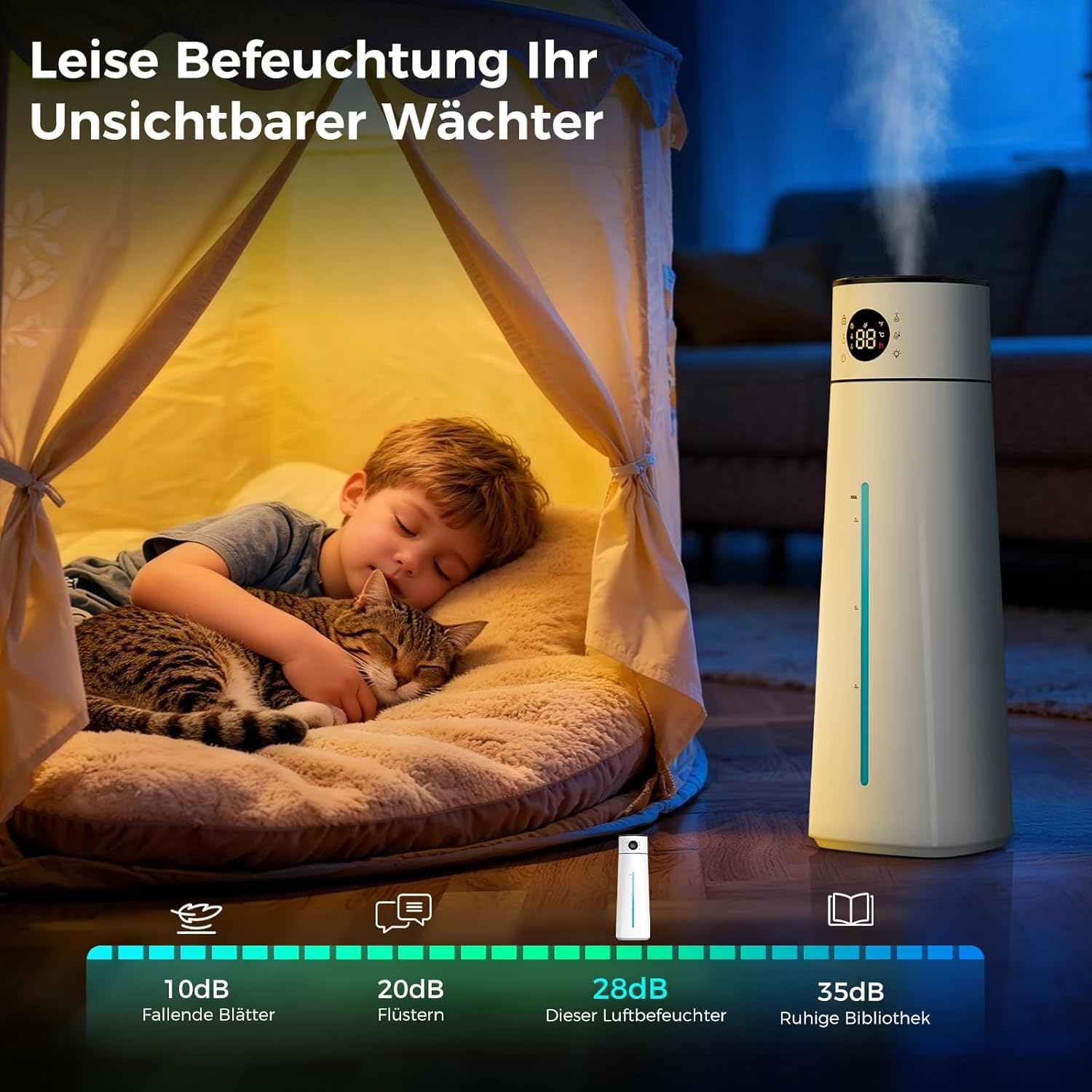 Humidificador de Aire 8L, Grande Humidificador Ultrasónico Top-Fill, 80H Duración, 24H Temporizador, Luz Nocturna, 25dB Silencioso para Bebés, Oficina, Plantas, Boquilla de Vapor Giratoria de 360°(B)