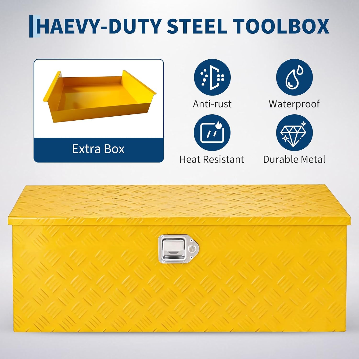 Truck Bed Tool Box Aluminum with Lock and Keys, 36x15x15 Inch, Weatherproof Storage Chest Organizer, Side Handles, Gas Strut Lid, Large Capacity Heavy Duty Steel Metal Tool Box for Pickup, Trailer, RV
