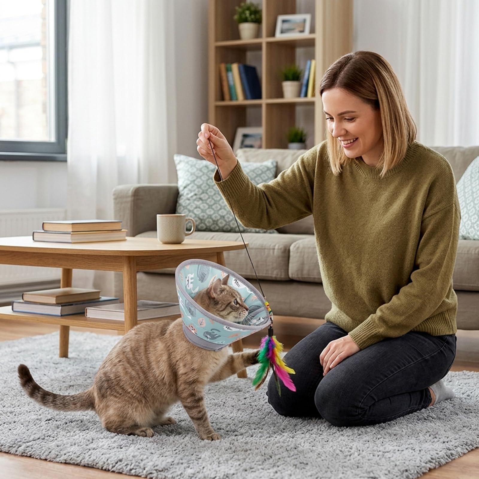 Halskrause Katze Weich, Einstellbarer Halskrause Katze Halsband, Weiche Schutzvorrichtung Für Haustiere, Halsband Weich Kragen für Katzen, Welpenund Kleine Hunde (Grün, M)