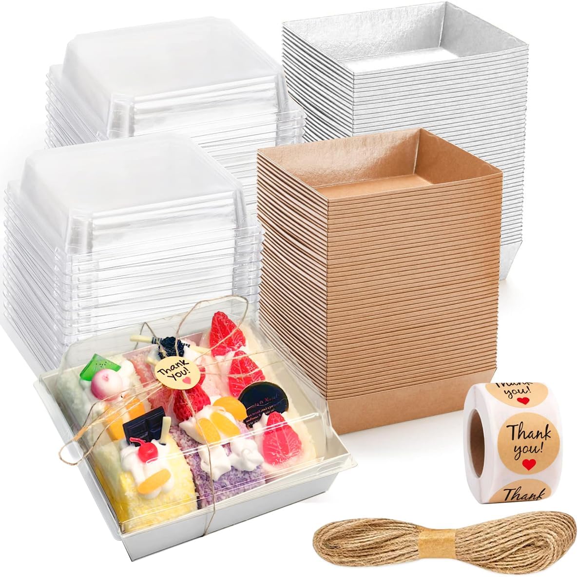 100 Pack Charcuterie Boxes with Clear Lids - Eco-Friendly, Portable, and Leak-Proof Food Containers for Various Delights - 50 Brown & 50 White (Brown&White?Rectangle?)