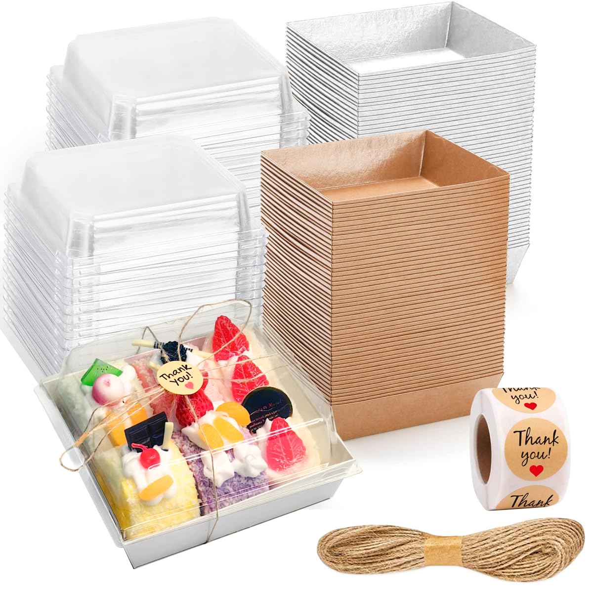 Paquete de 100 cajas de embutidos con tapas transparentes, ecológicas, portátiles y a prueba de fugas para diversas delicias, 50 marrones y 50 blancos (marrón y blanco (rectangular))