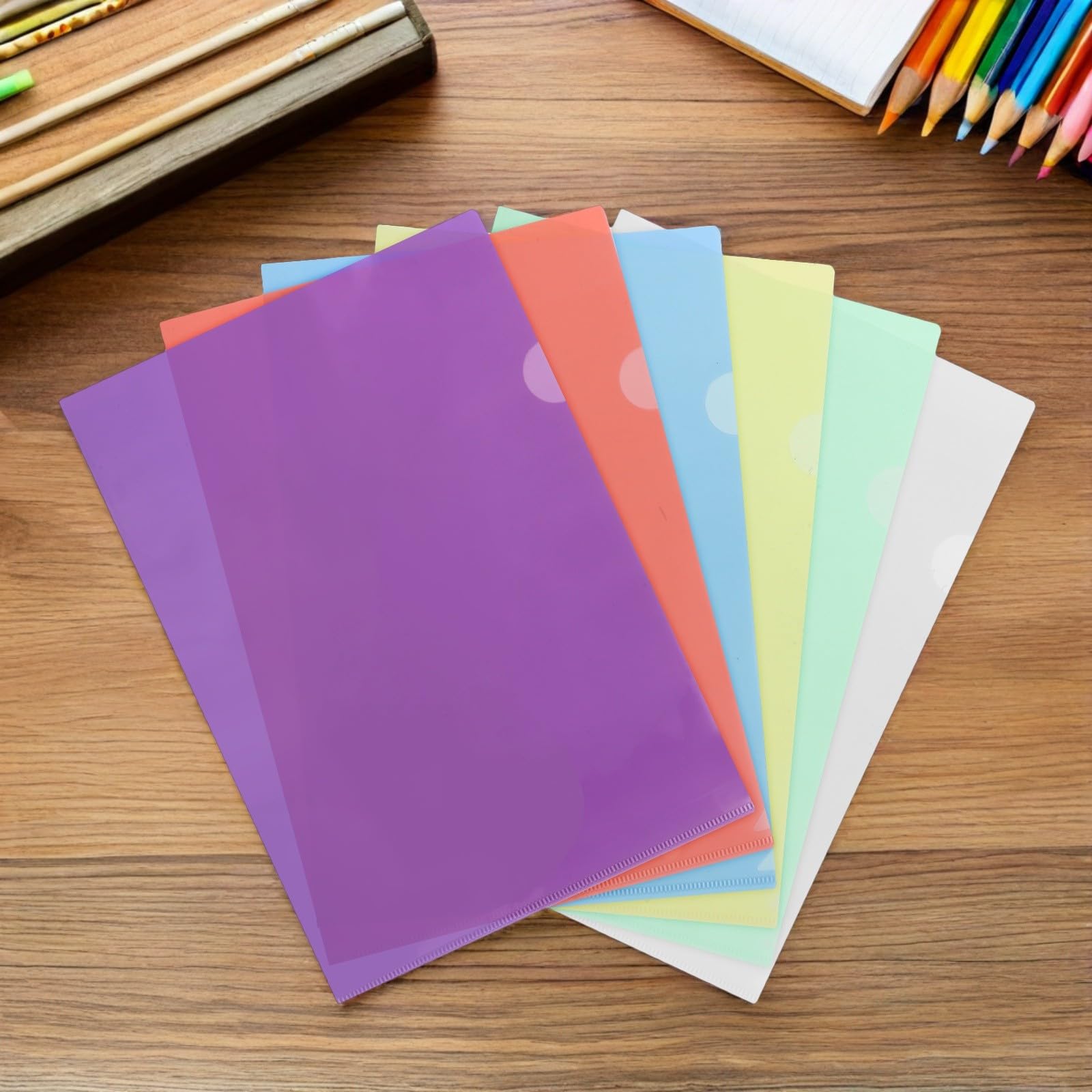 Carpeta de Plástico A4 Fundas Transparentes para Documentos, 24 Unidades, Protección contra Humedad, Clasificación Colorida, Organización de Proyectos