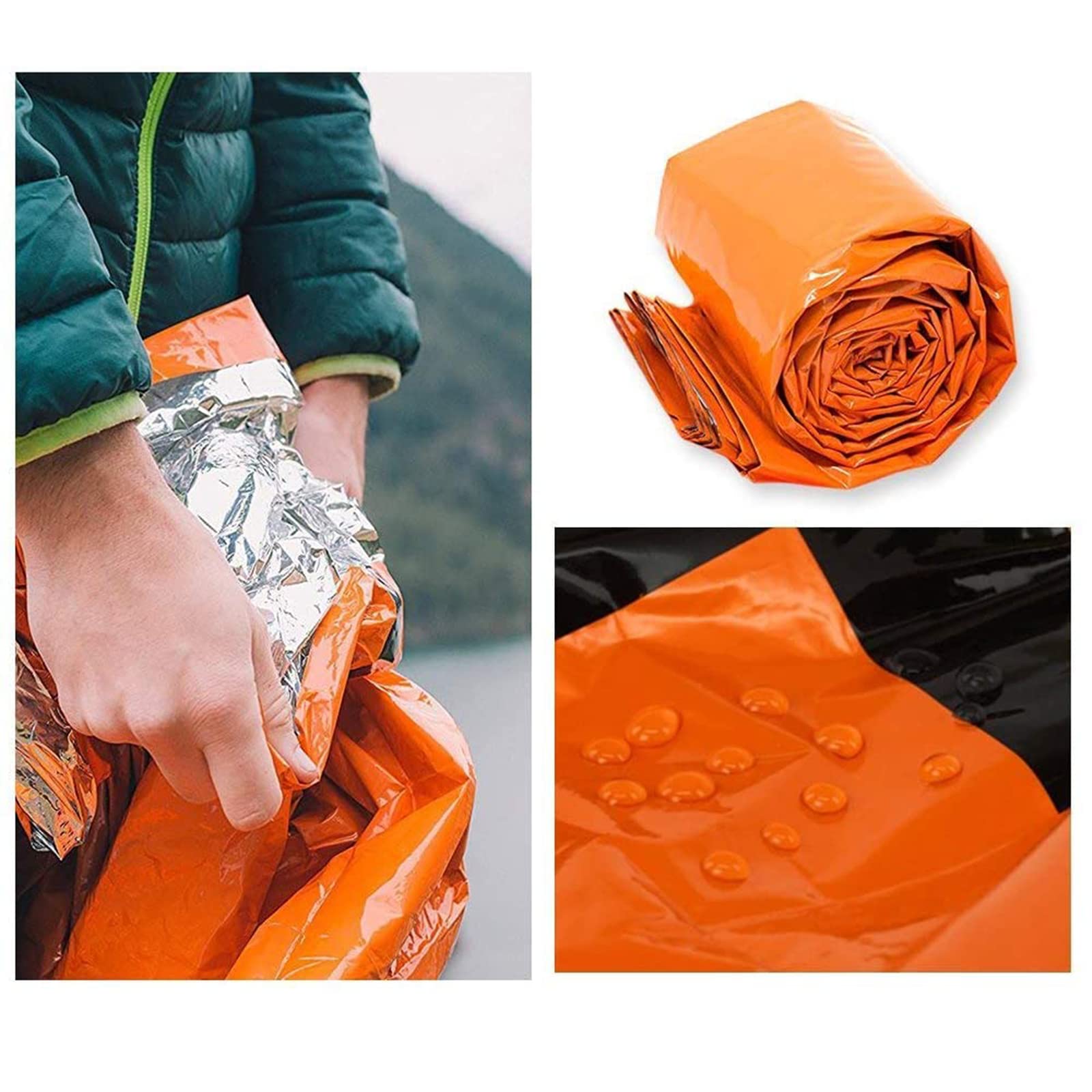 HONYAO Saco de Dormir Emergencia, Mantas Termica de Aluminio, Supervivencia Bivy para Vivac, Cámping, Excursionismo, Trekking (Naranja con Silbar#2)