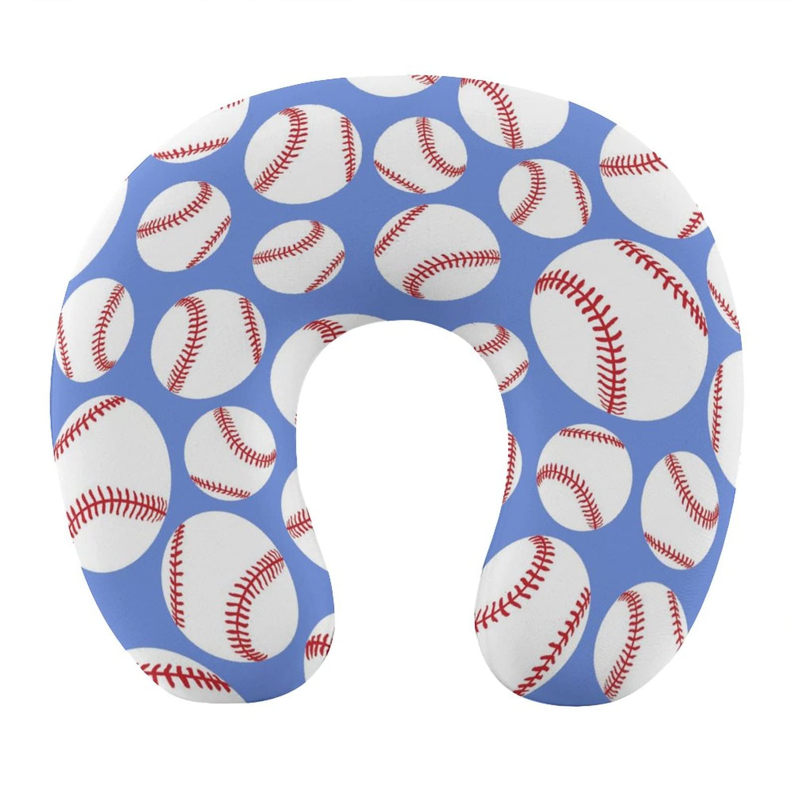 Neck Pillow for Kids Women Men, Memory Foam Nap Sleeping Pillow Compatible with Baseballs Blue, Washable Airplanes/Car/Home Travel Neck Pillow with Breathable Polyester Cover