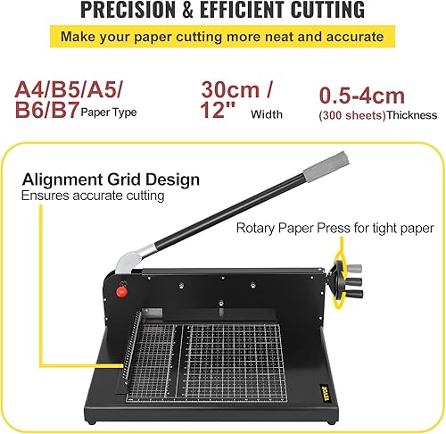 Miniatura 3 de VEVOR Cortador de papel de guillotina de 12 pulgadas, cortador de papel resistente A4 400 hojas, ancho de corte de guillotina de papel 11.8 in,