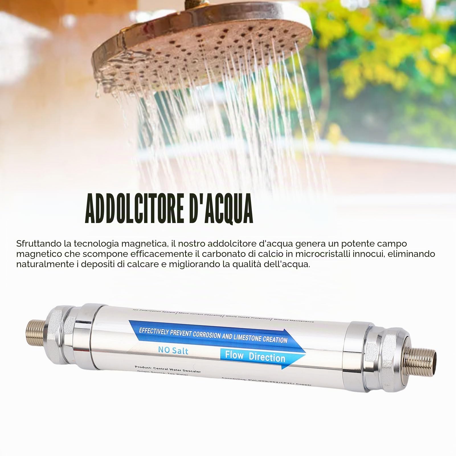Anticalcare Magnetico per Acqua Domestica, Sistema di Addolcimento senza Sale NPT 3/4" (DN20), Previene il Calcare in Tubi e Scaldabagno.