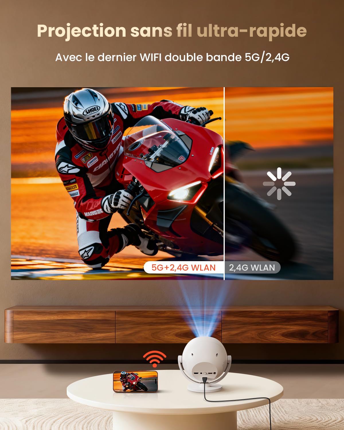 GEEKERA Vidéoprojecteur 2026 avec Android OS, 1080P Natif Supporte 4K, Projecteur Vidéo Portable avec Netflix Intégré, WiFi Bluetooth, 400 ANSI, Focus Électrique/Keystone Auto, Home Cinéma