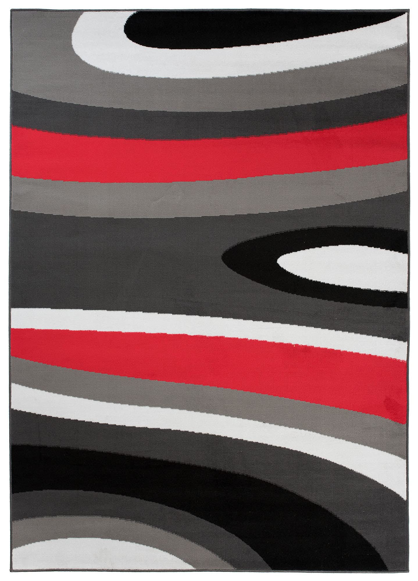 TAPISO Maya Teppich Kurzflor Grau Schwarz Weiß Rot Streifen 200 x 250 cm