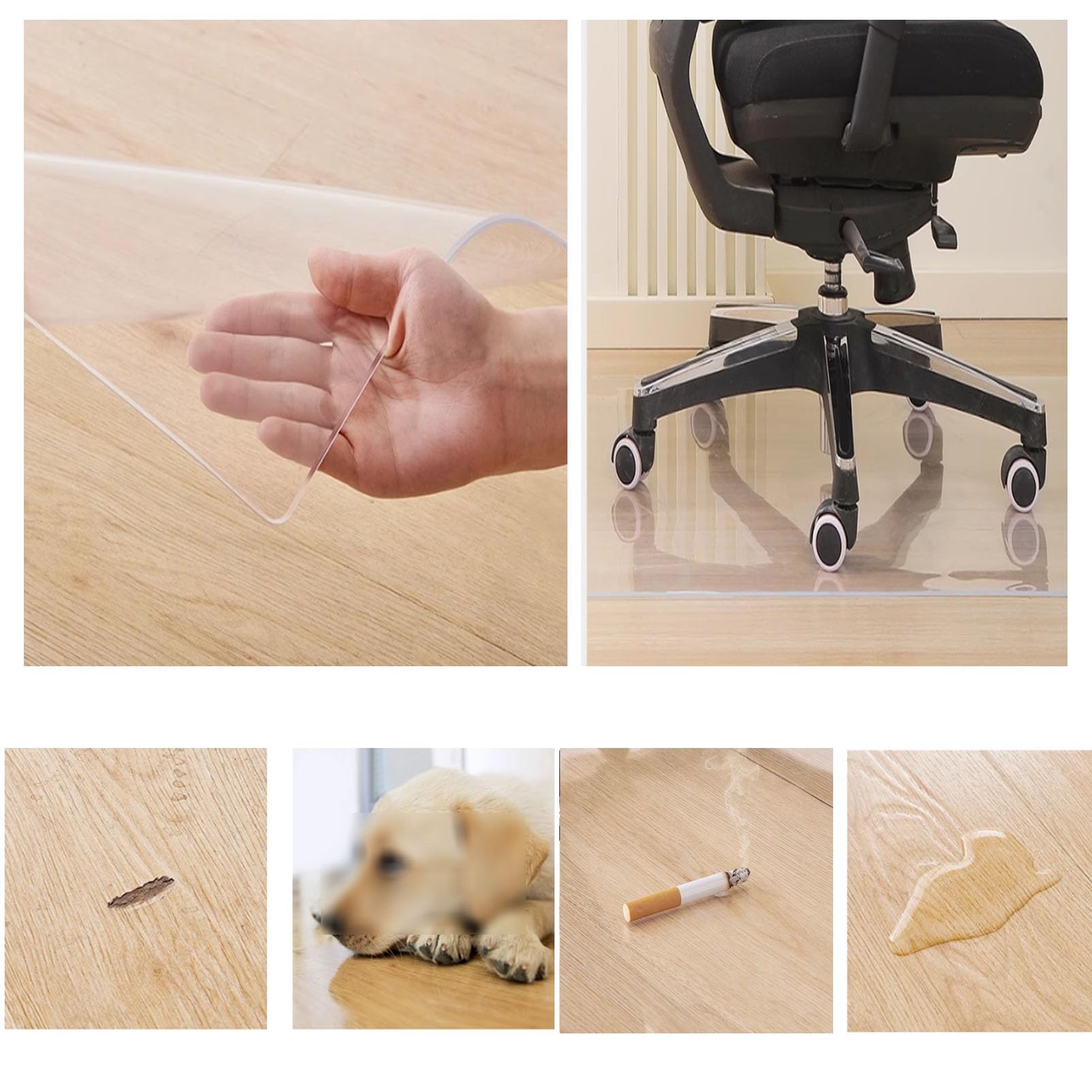 PVC Alfombra Silla Oficina,Dining Chair Mat,Transparente Tapete Antideslizante para Parquet Protector Suelo Silla Oficina,Personalizable Tamaño (Transparent,2mm,120x250cm)