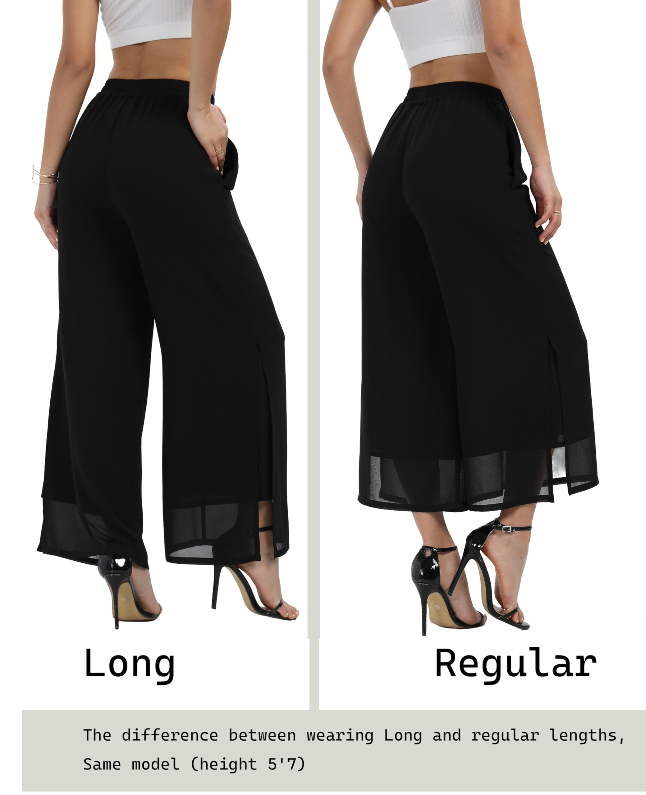 zsangbee Damen Chiffonhose mit weitem Bein, Palazzo-Hose, Schlitz, Caprihose, Sommer, Boho, Freizeitkleid, Strand, Urlaub, Party, Hochzeit, Outfits