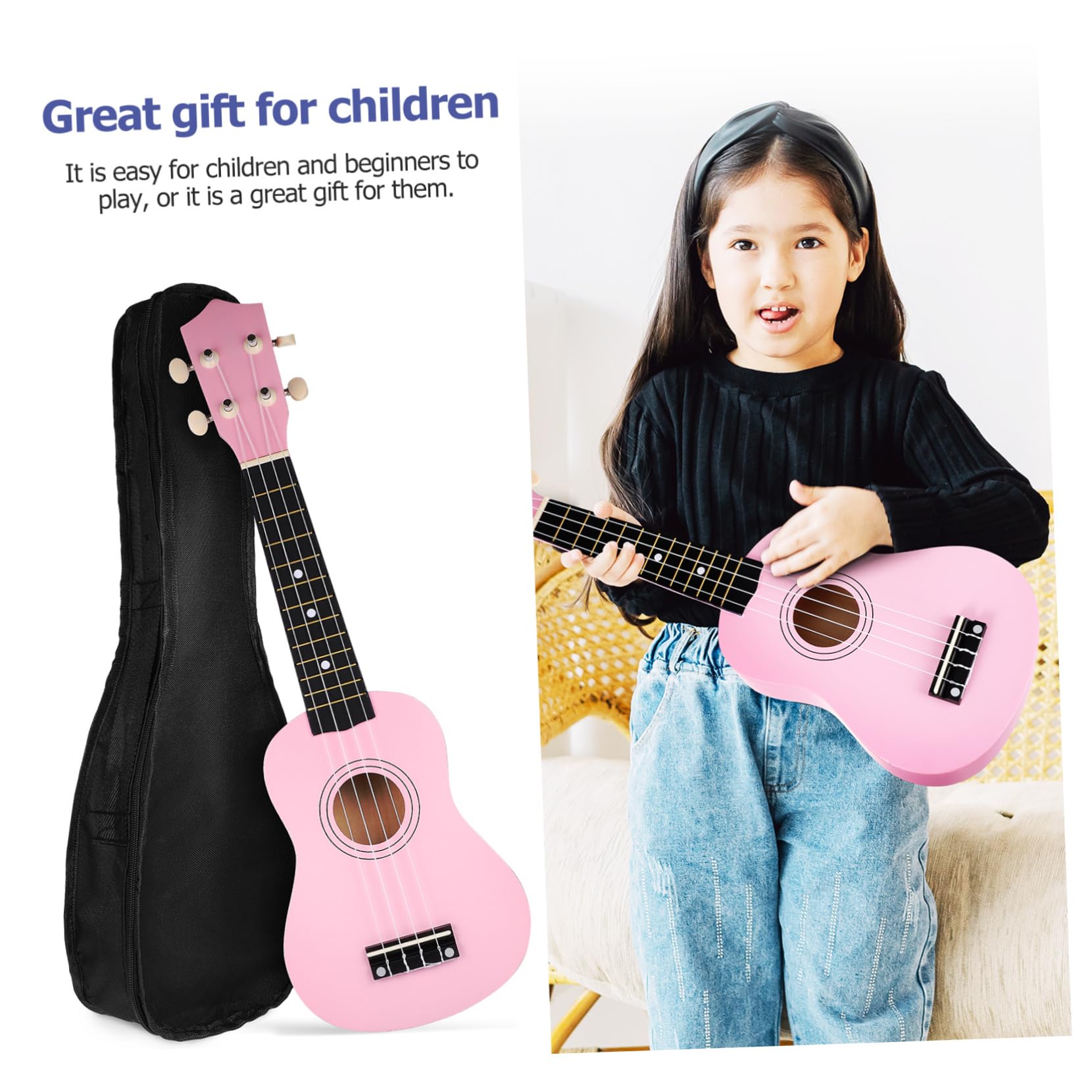 Ukulélé de Tilleul avec Sac Cordes de Rechange et Médiator Instrument Musical pour Garçon Fille et Adultes pour Débutants
