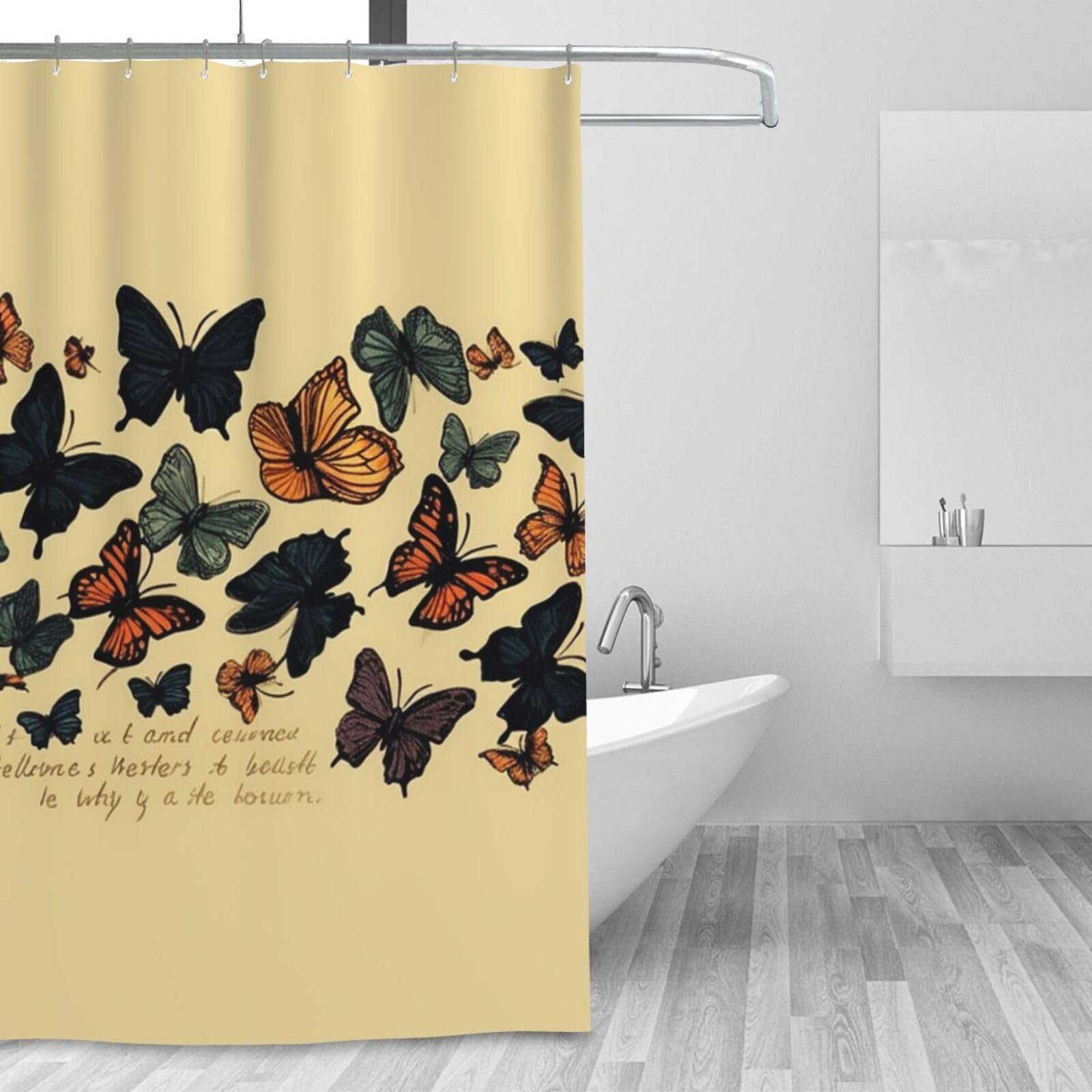 Rideau de douche imperméable et lavable motif papillons pour salle de bain