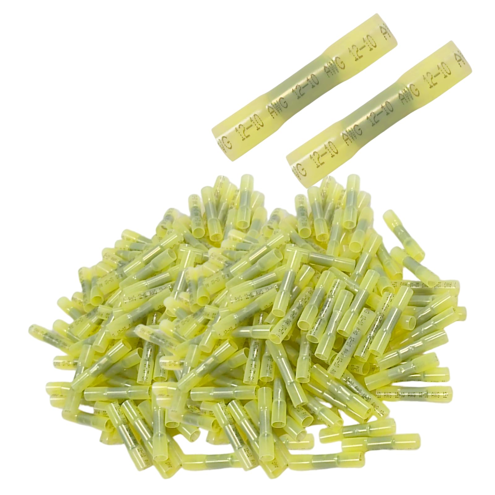 Conectores termorretráctiles, 200 conectores de cable eléctrico impermeables amarillos de 12 a 10 AWG, terminales de crimpado de alambre de grado marino, empalmes a tope para cable, barco