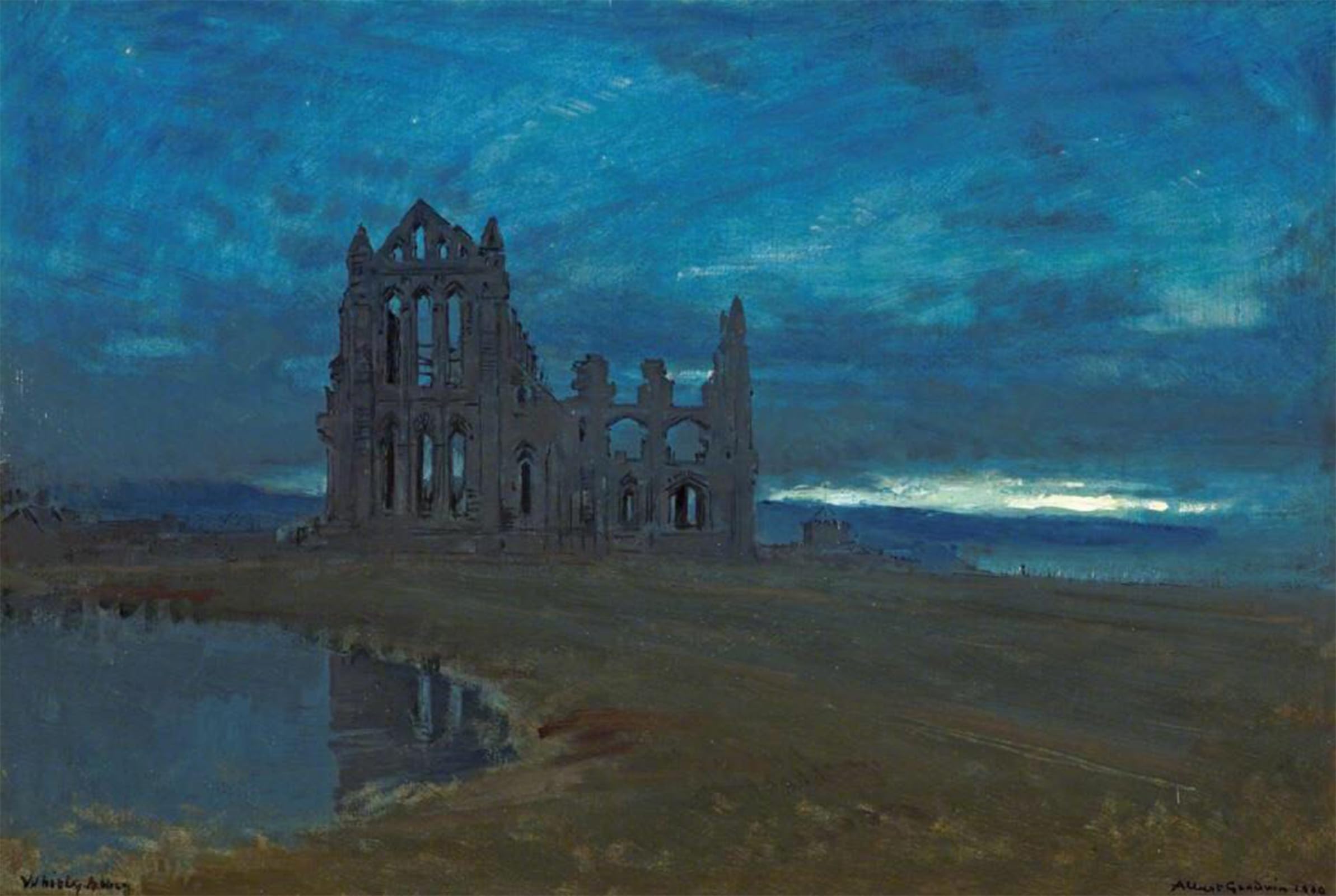 POSTERIIk Vintage Classic Picture Landscape Artwork Whitby Abbey North Yorkshire by Albert Goodwin Portrait Canvas Painting for Office Home Decor 60x90cm