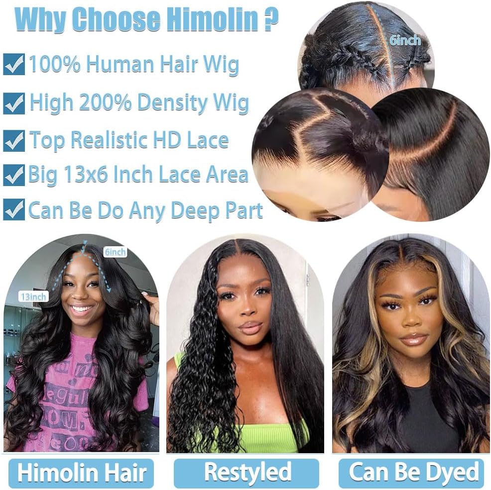 Body Wave 13x6 HD Lace Front Wigs Human Hair 200% Density 12A Brazilian Virgin Hair Lace frontal Wig For Black Women Natural Black With Pre Plucked Baby Hair 26 Inch - Image 6
