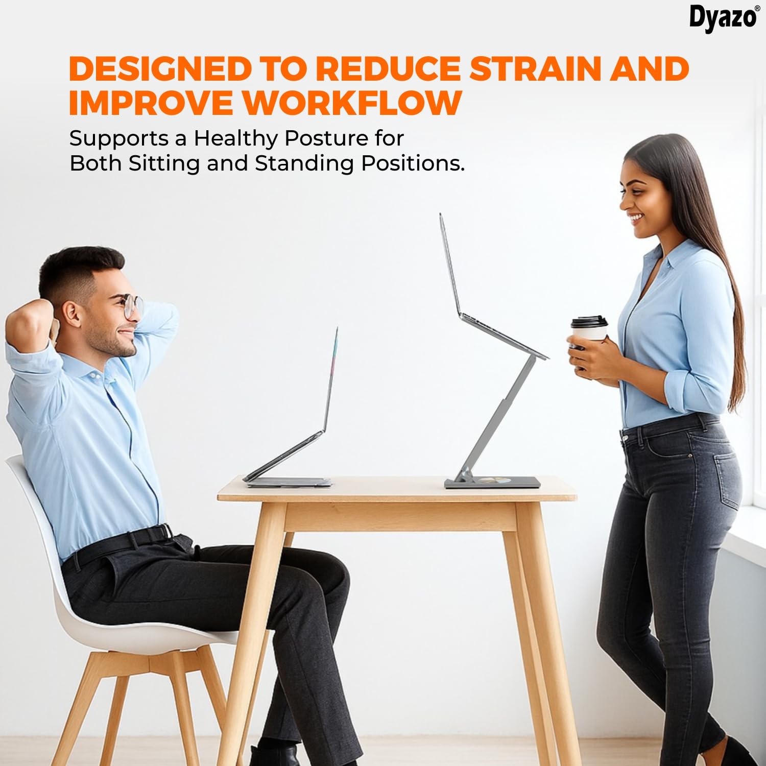 Dyazo 360° Rotating Laptop Stand | Height Adjustable & Foldable Riser with Swivel Base | Heat Vent & Anti-Slip Design | Laptop Holder for Desk & Standing Use | Fits Upto 15.6 Inch Laptops (Space Grey) 4