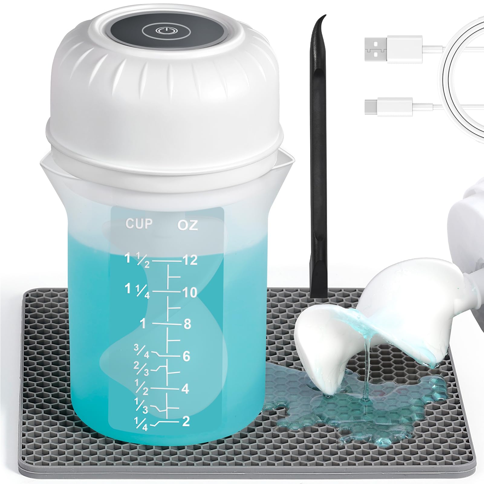 Winartton Auto Resin Mixer, Easy Clean Epoxy Mixer with Silicone Paddle & Mixing Cup, Minimum Bubble, Hands-Free, Rechargeable Electric Stirrer for Resin Molds, Jewelry Making, Resin Tools, DIY Crafts