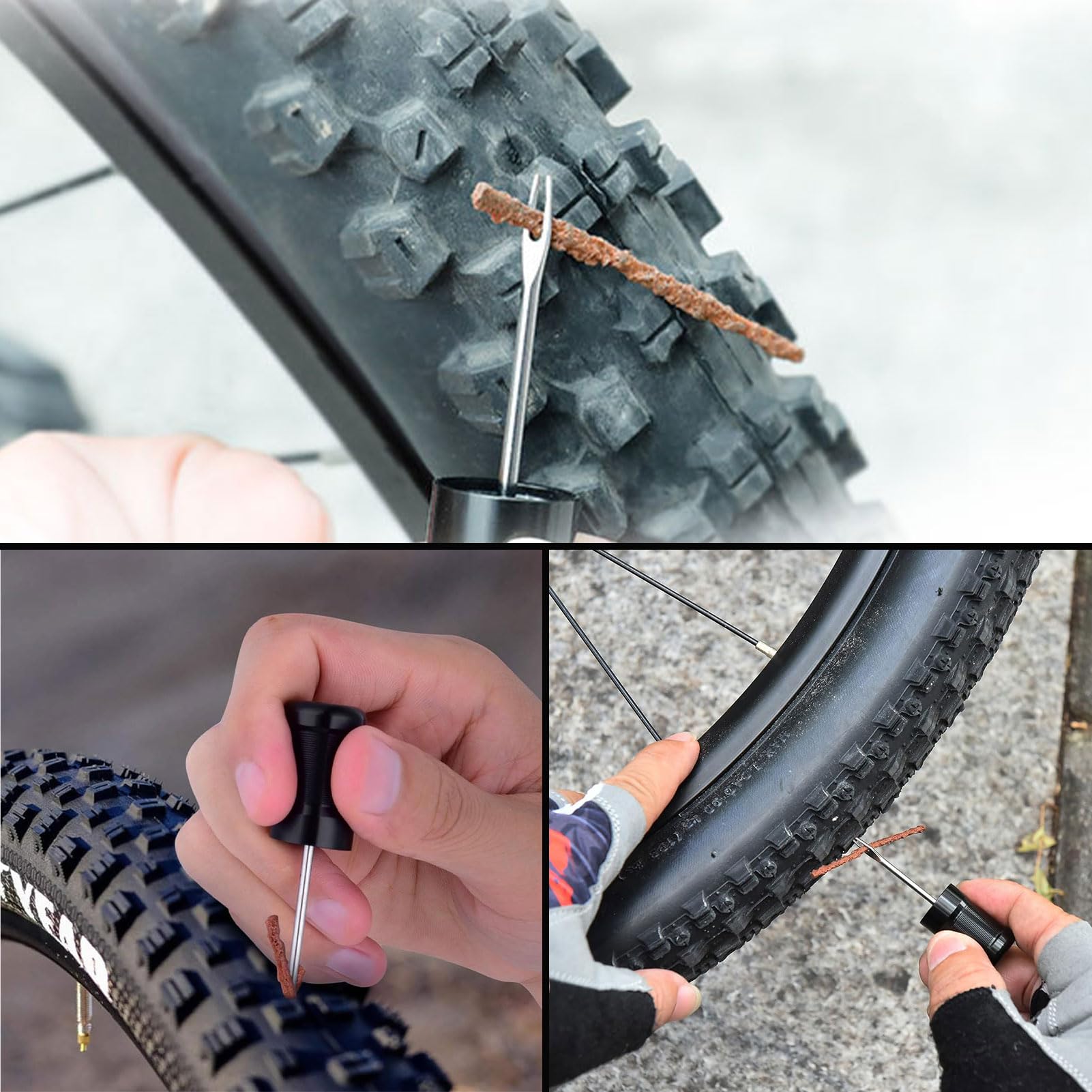 Kit Riparazione Pneumatici Tubeless Per Bici | Per MTB E Corsa | 10 Strisce Gomma E Forchetta | Portatile - Foto 5