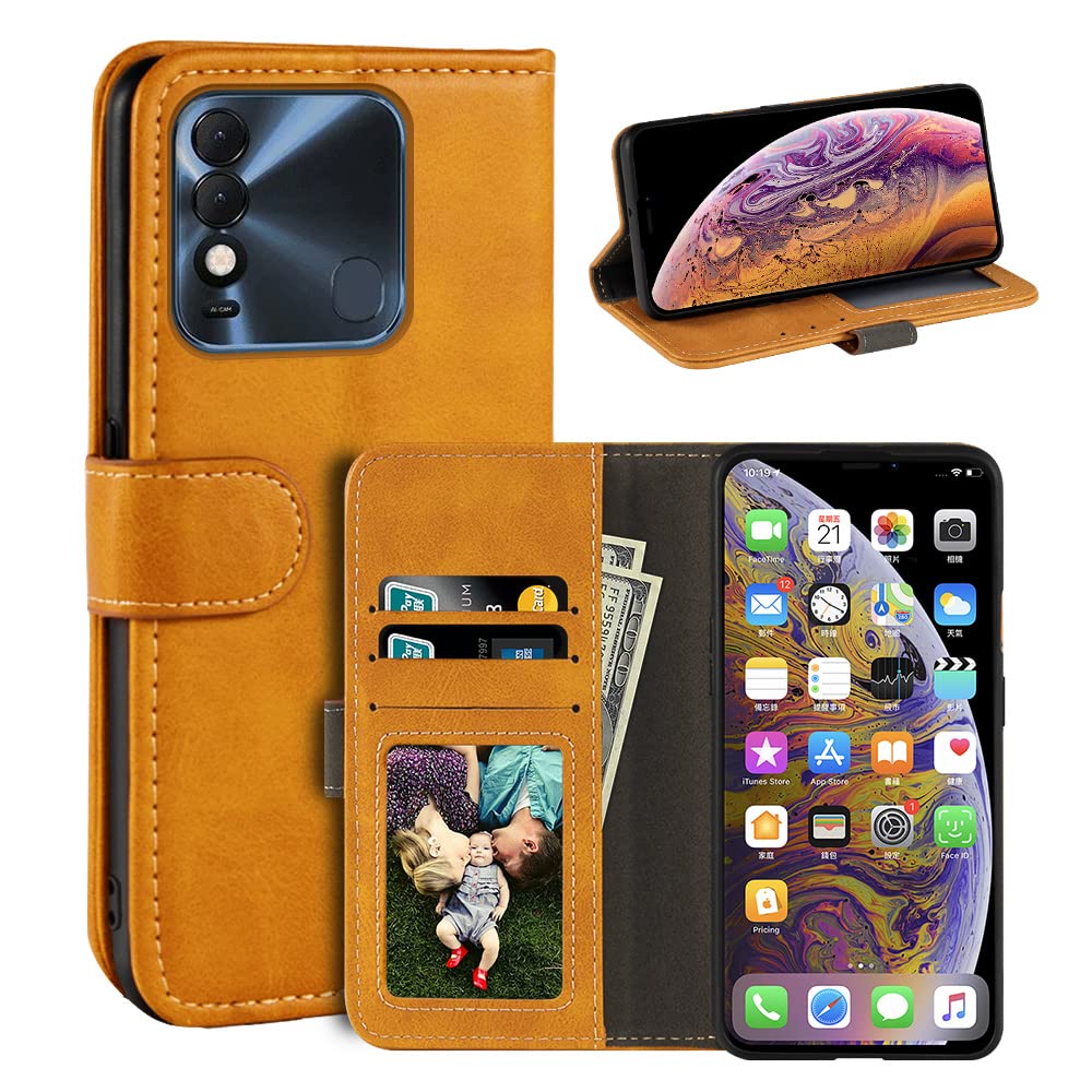 Case for Tecno Spark 8, Magnetic PU Leather Wallet-Style Business Phone Case,Fashion Flip Case with Card Slot and Kickstand for Tecno Spark 8T 6.52 inches-Lightbrown