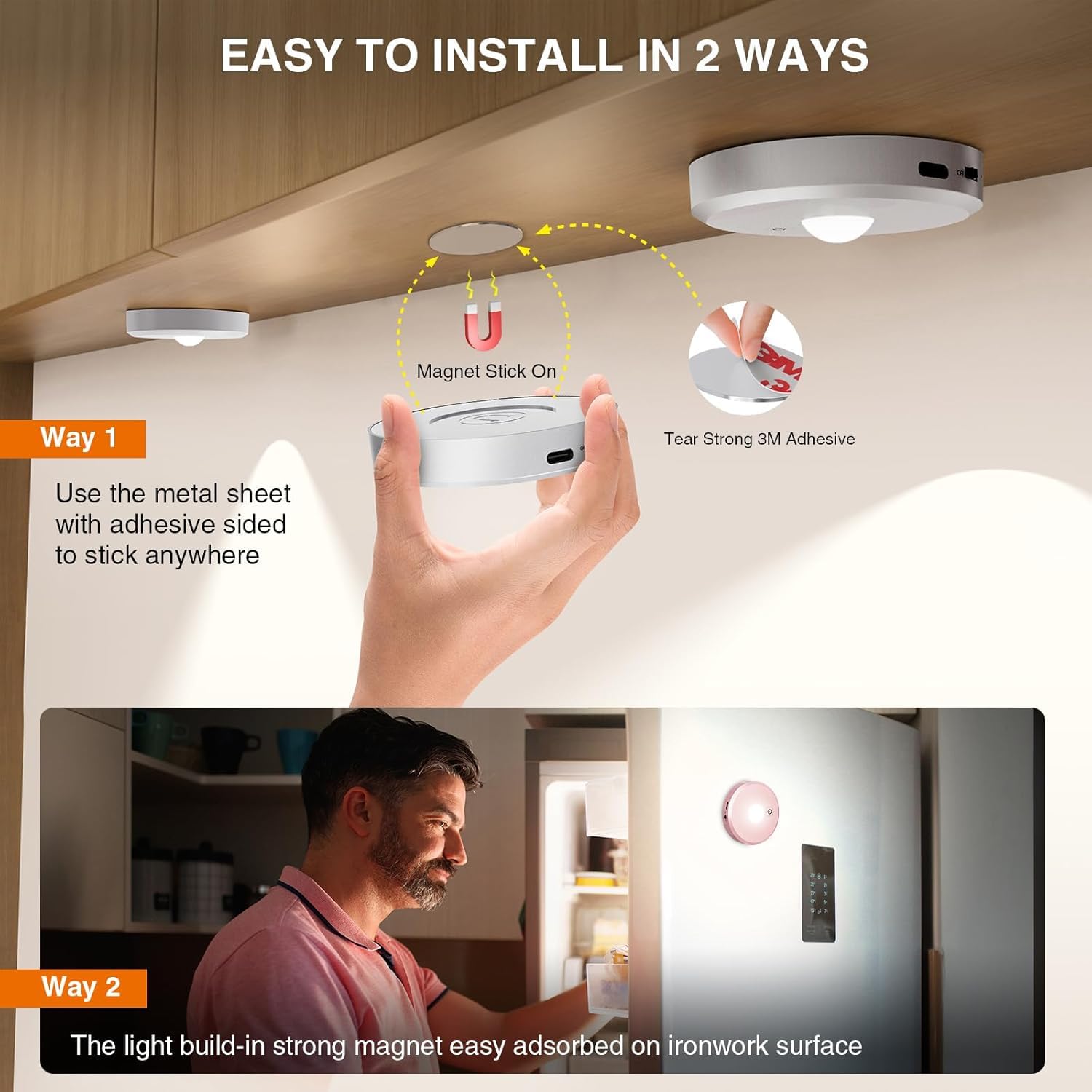 Luces de disco inalámbricas con control remoto, recargable de 2200 mAh debajo del mostrador, 3 temperaturas de color regulables debajo del gabinete, luz de armario, luz clave para pasillo (plata, 3