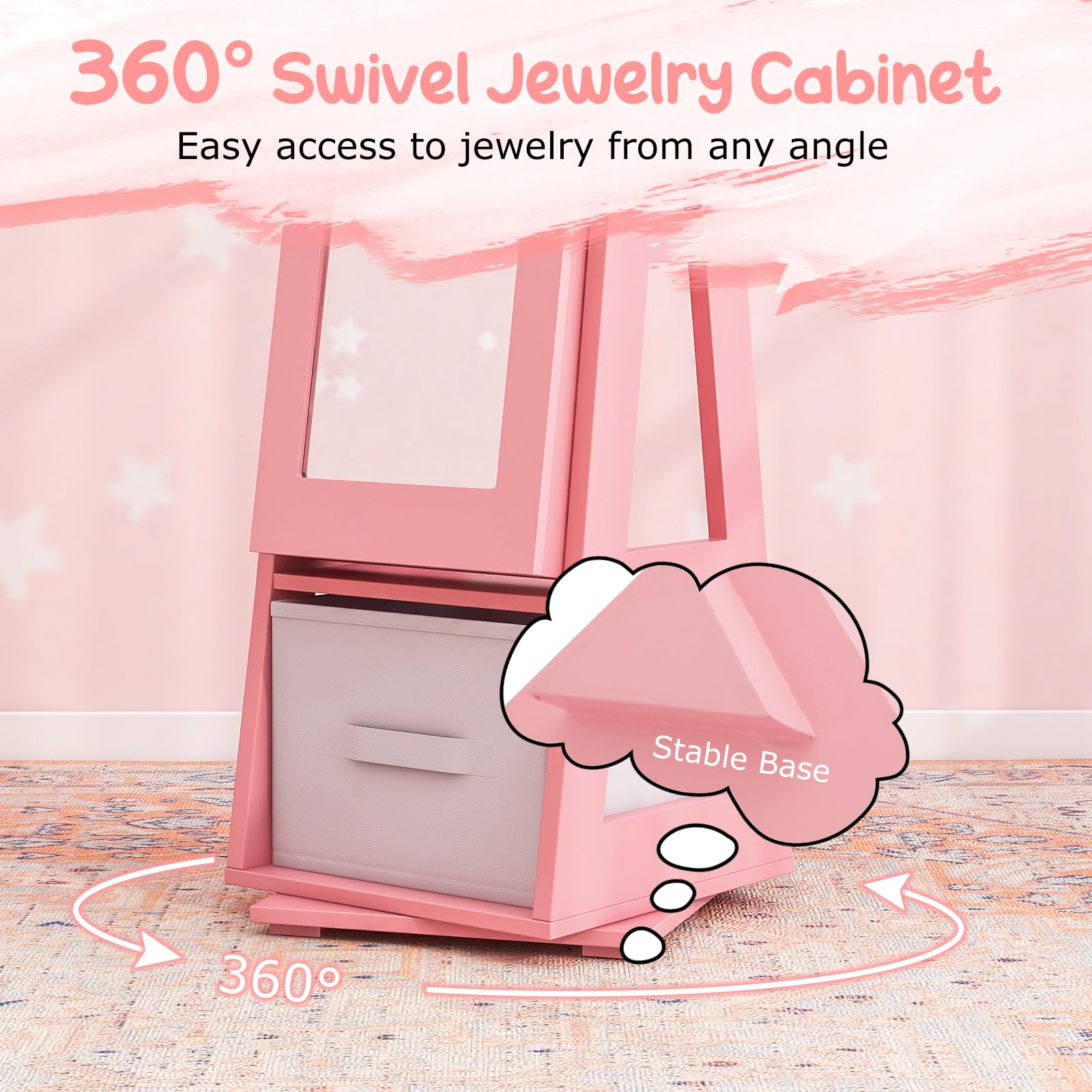 Kids Mirror For Girls Kids Vanity Jewelry Armoire Cabinet, Kids