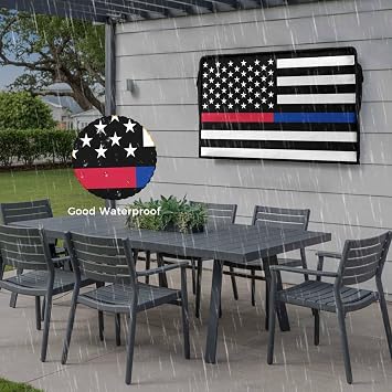 Thin Blue Outdoor TV Cover Waterproof Weatherproof 40 to 43 Inch, Line Thin Red Line Flag Police and Fire Officer Outside TV Covers with Zipper Flap, TV Screen Protectors for LCD OLED Television