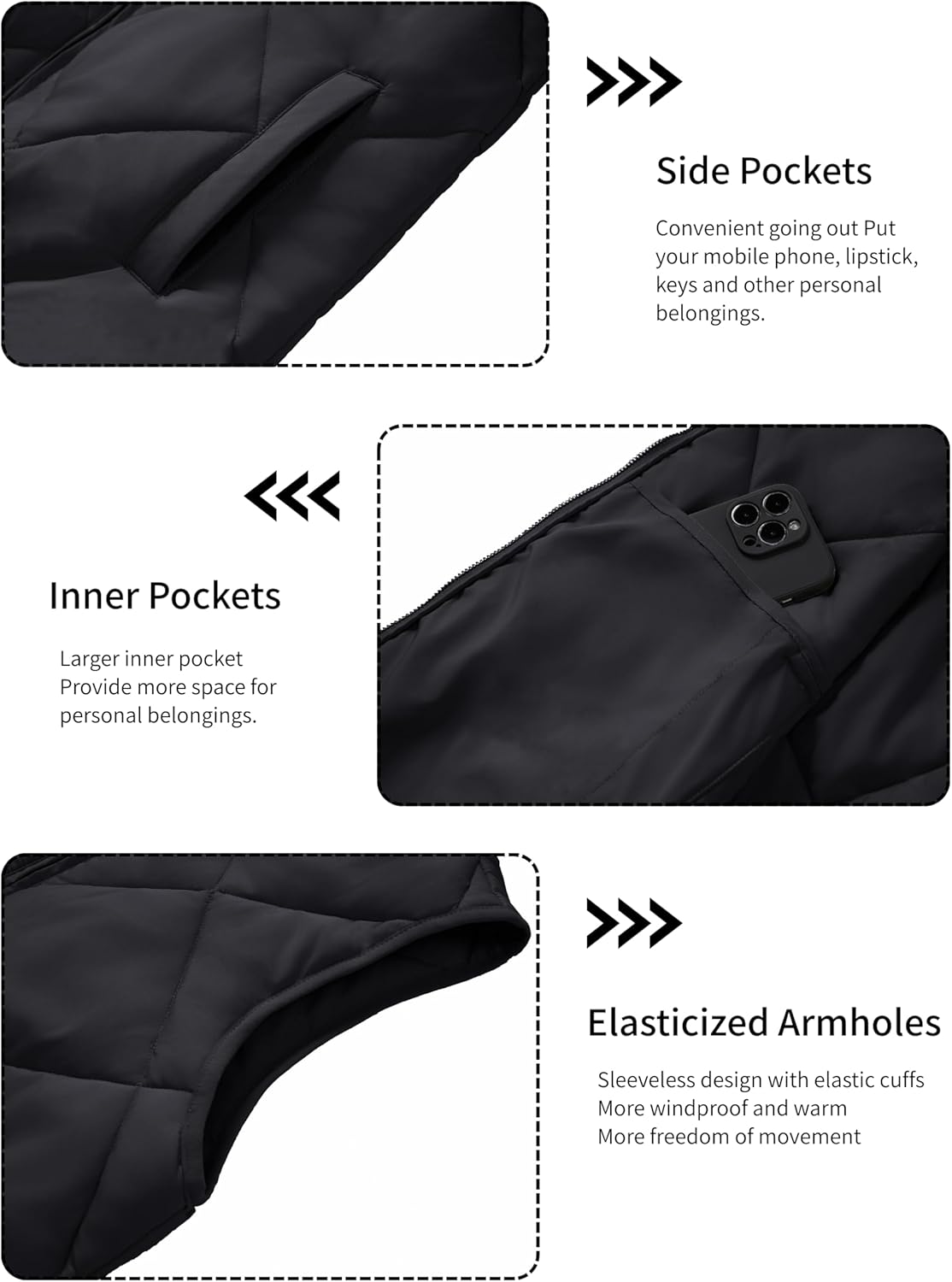 YUCOLEN Women's Quilted Vest Stand Collar Lightweight Zip Padded Gilet Sleeveless Jackets Coats Outerwear with Pockets - Image 6