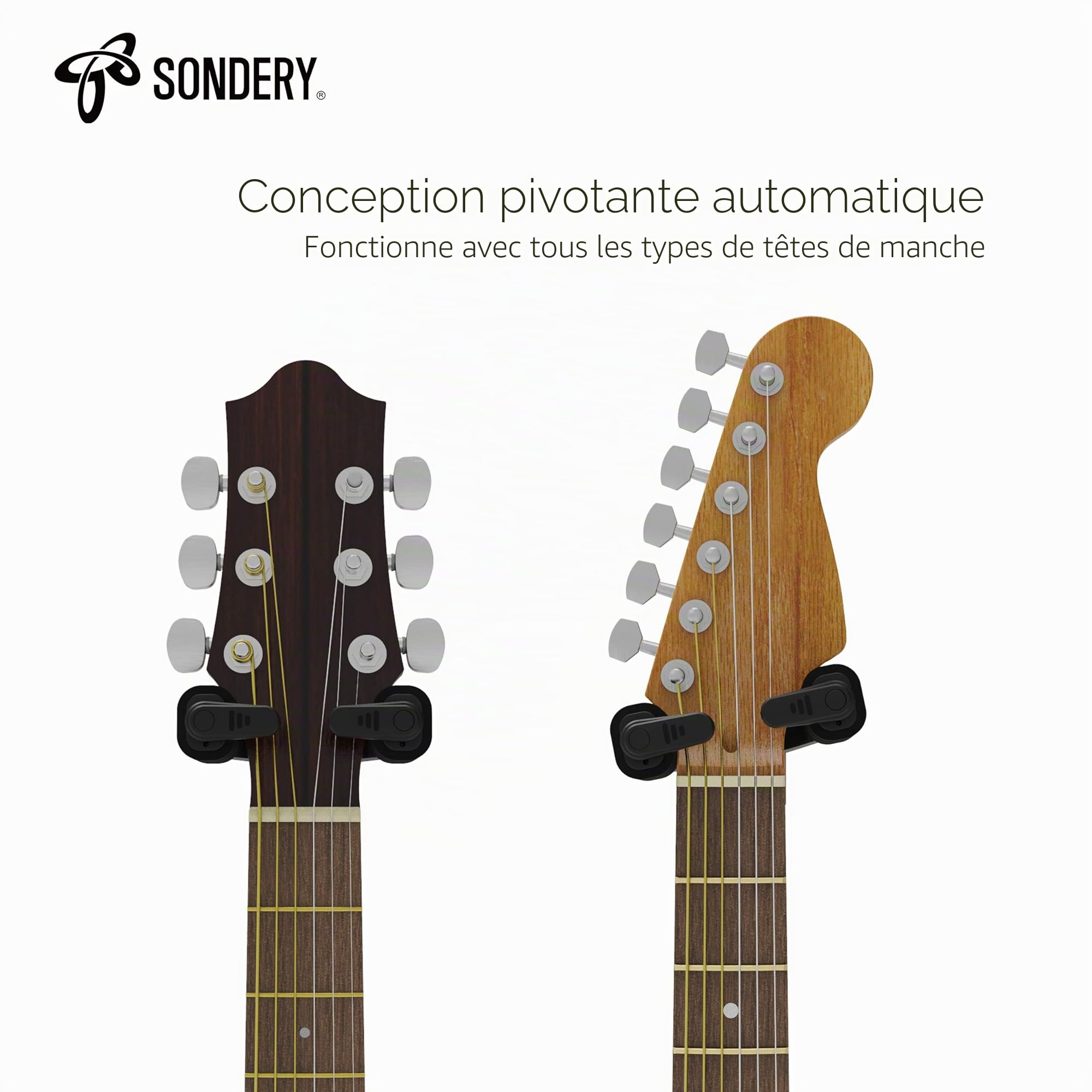 Sondery Accroche Support guitare mural porte crochet pour guitare acoustique électrique ukulélé basse, pack de 2