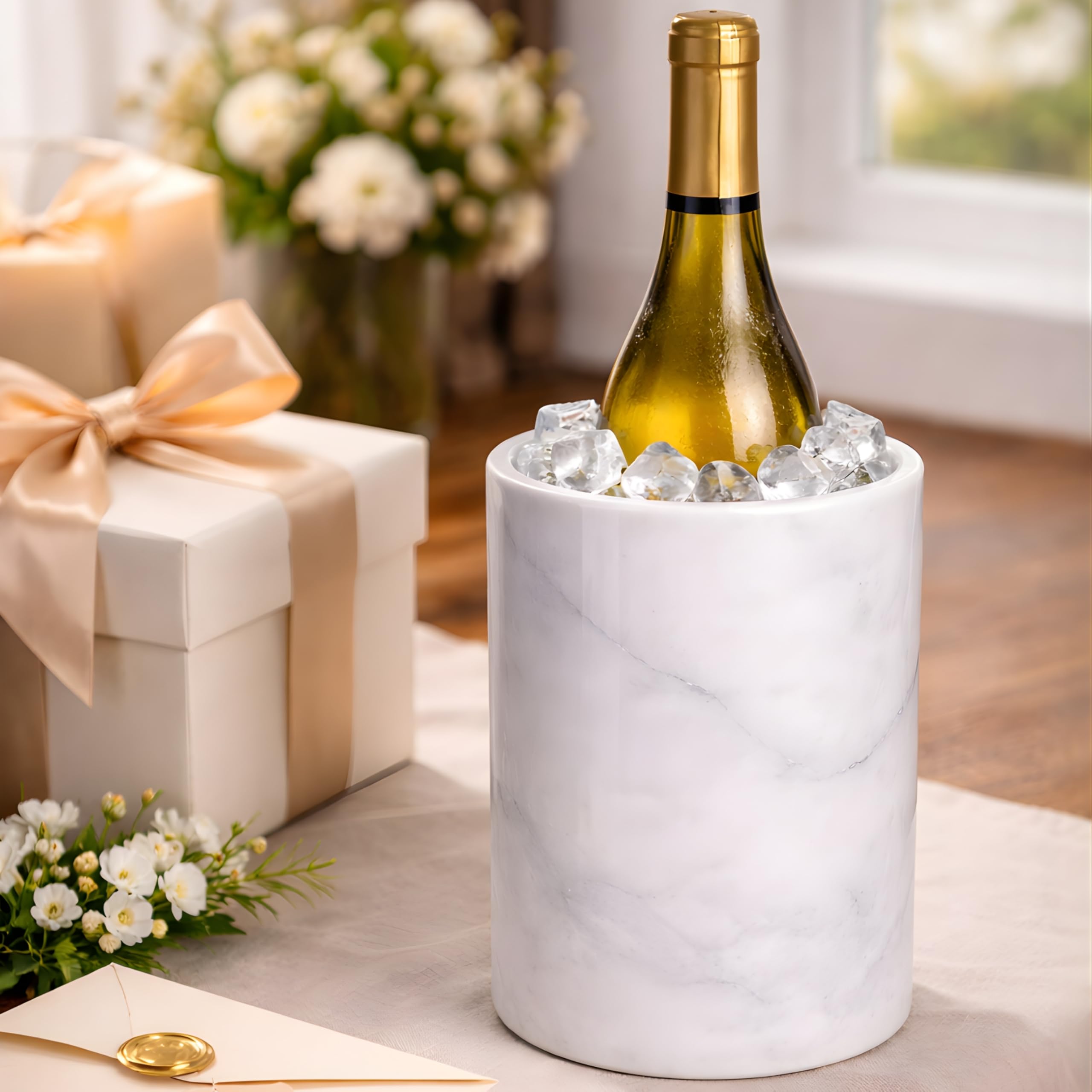 Marble Wine Chiller Bucket for 750ml Bottles, Natural Stone Wine & Champagne Bucket, Elegant Bottle Chiller for Dining Table, Keeps White Wine Cold, Luxury Home & Bar Decor - White — Amazon image 7