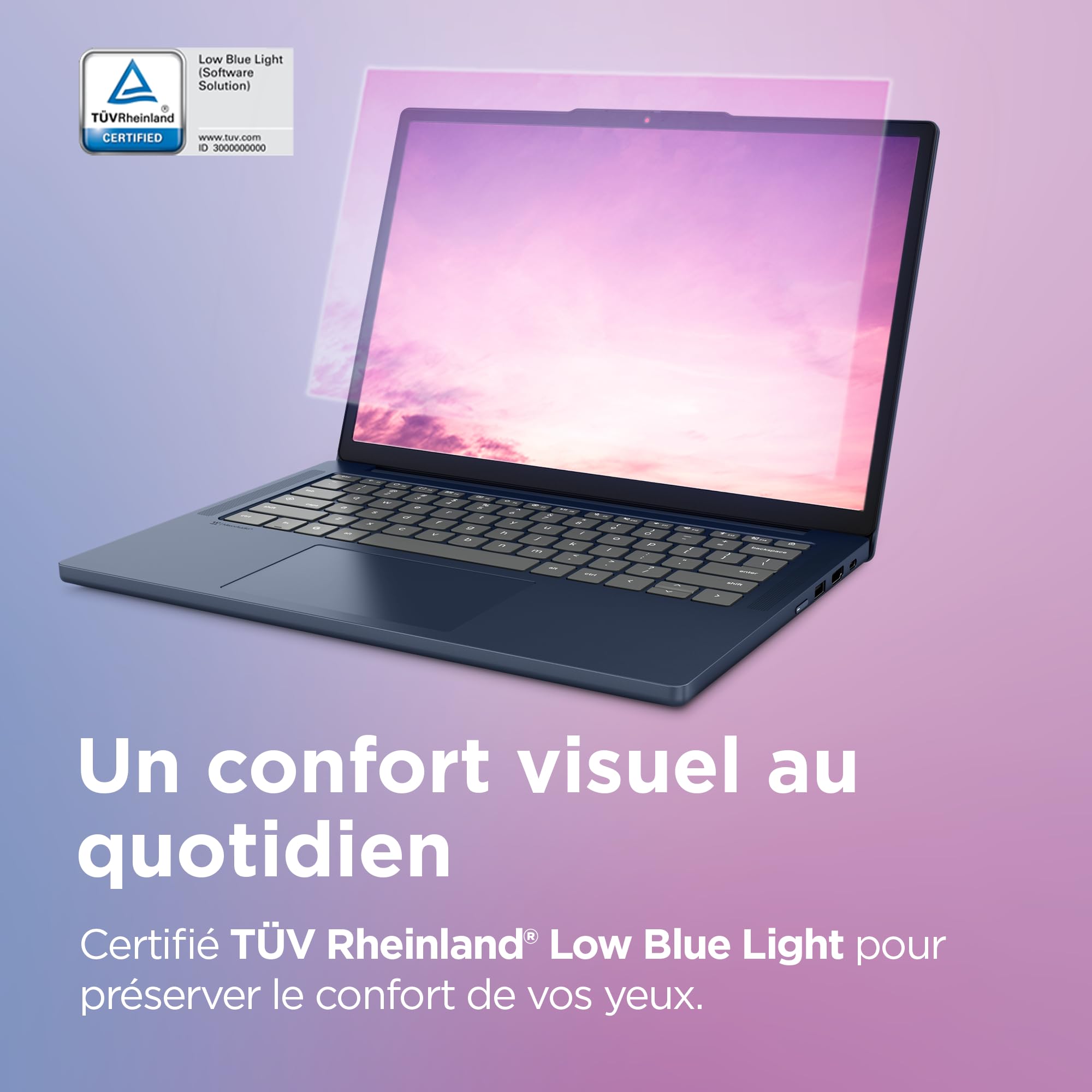 Lenovo Chromebook 14M8911 - Ordinateur Portable 14'' WUXGA (MediaTek Kompanio 540, RAM 8Go, SSD 128Go, Arm Mali-G57 MC2 GPU, Chrome OS) Clavier AZERTY Français - Cosmique Bleu