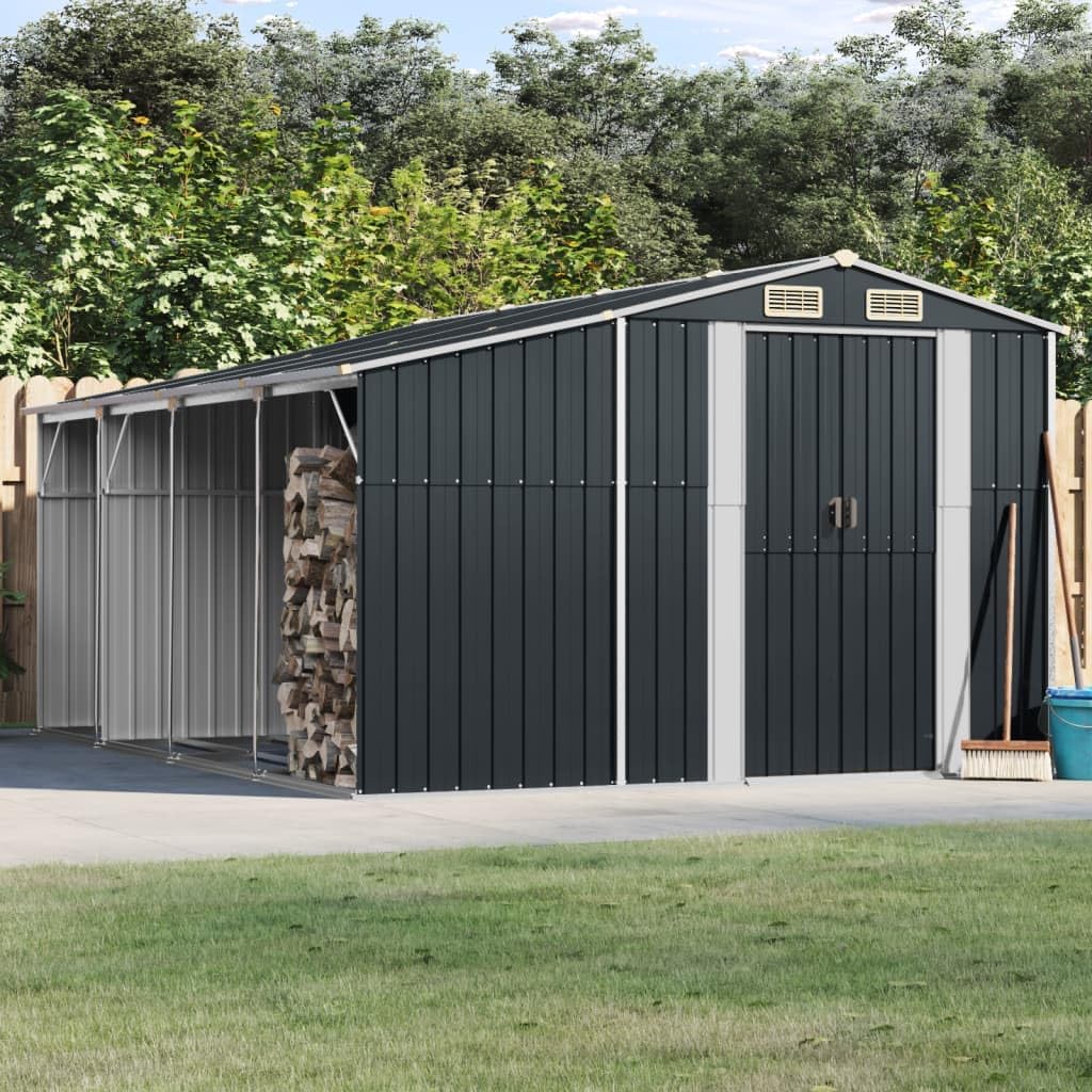 Generic Anthracite Galvanized Steel Garden Shed with firewood storage