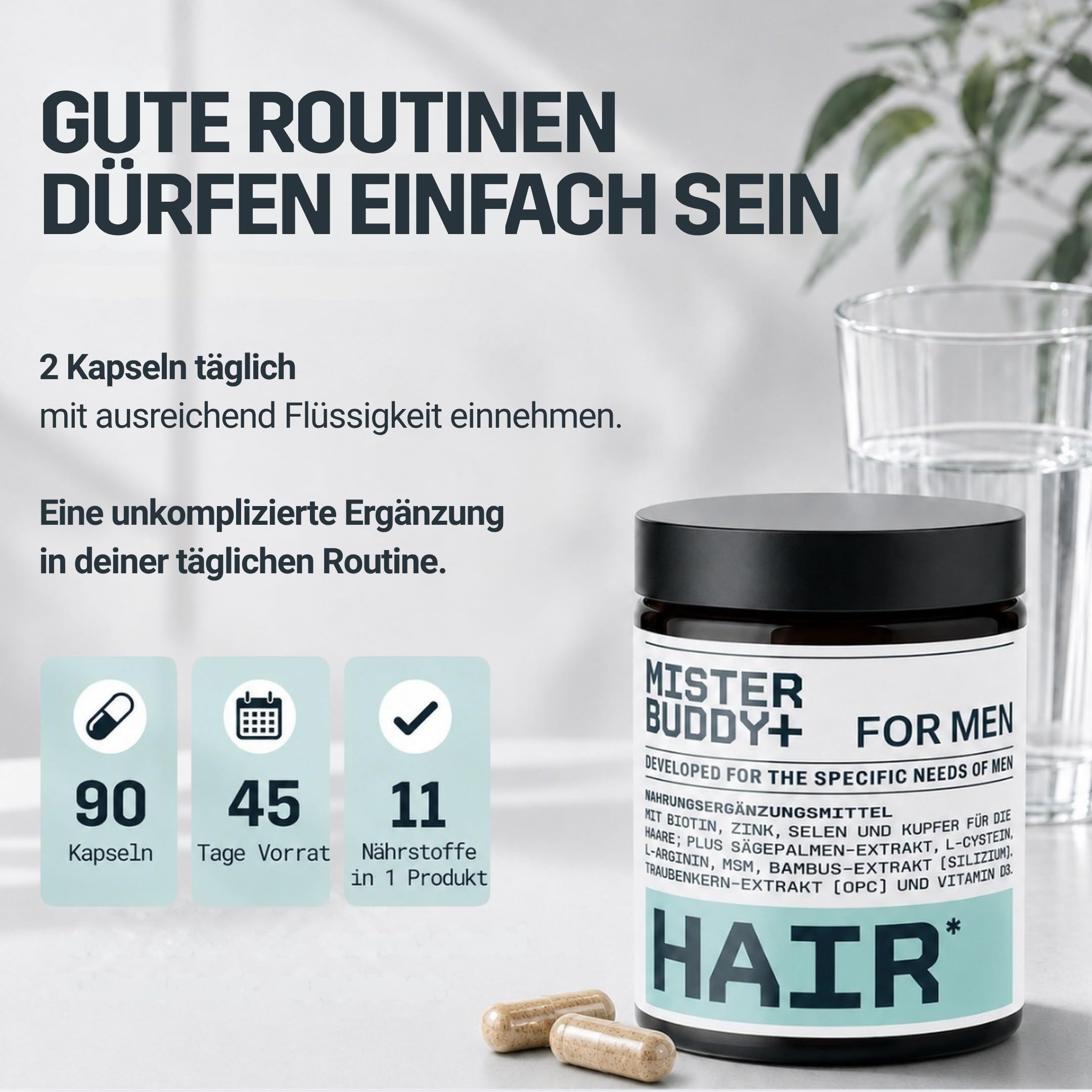 Mister Buddy+ HAIR – Nährstoff-Komplex mit 5.000 µg Biotin – 90 Kapseln