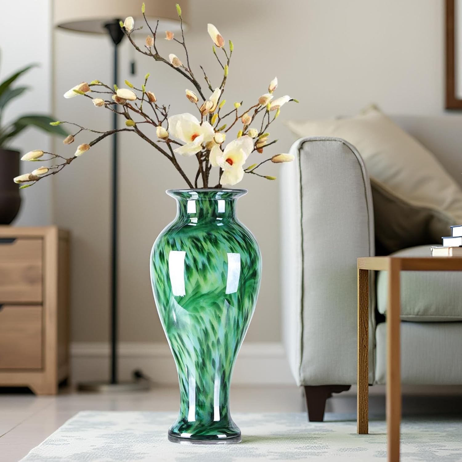 XMGZQ 20" Tall Glass Vases for Floor,Large Hand Blown Sea Glass Flowers Vase for Centerpieces,Jarrones Grandes para Sala Elegantes,for Bookshelf,Bathroom,Countertop,Indoor Office Desktop - Image 6