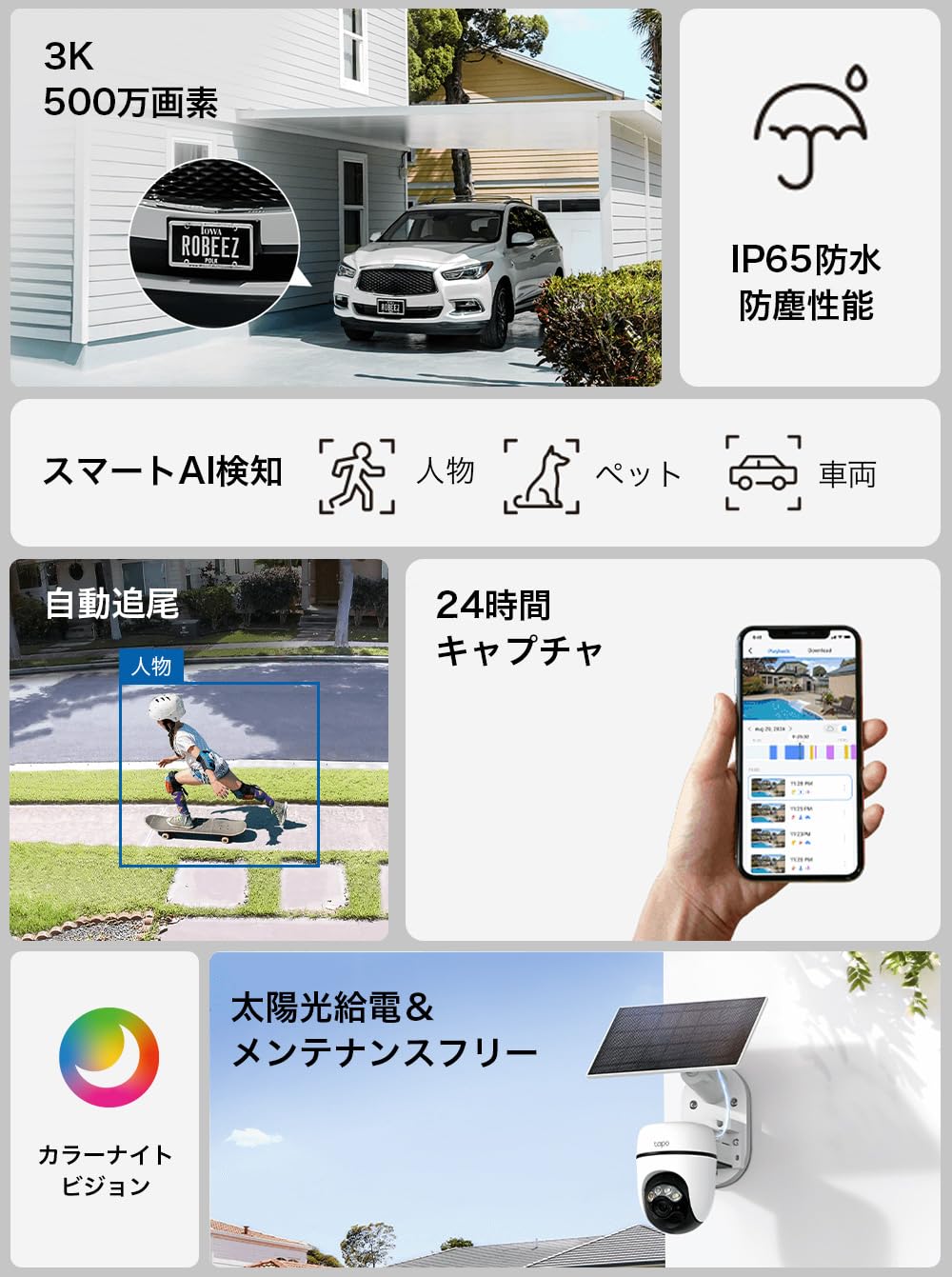 Amazon.co.jp: Tapo(タポ) 防犯カメラ 屋外 ソーラー 配線工事不要 3K