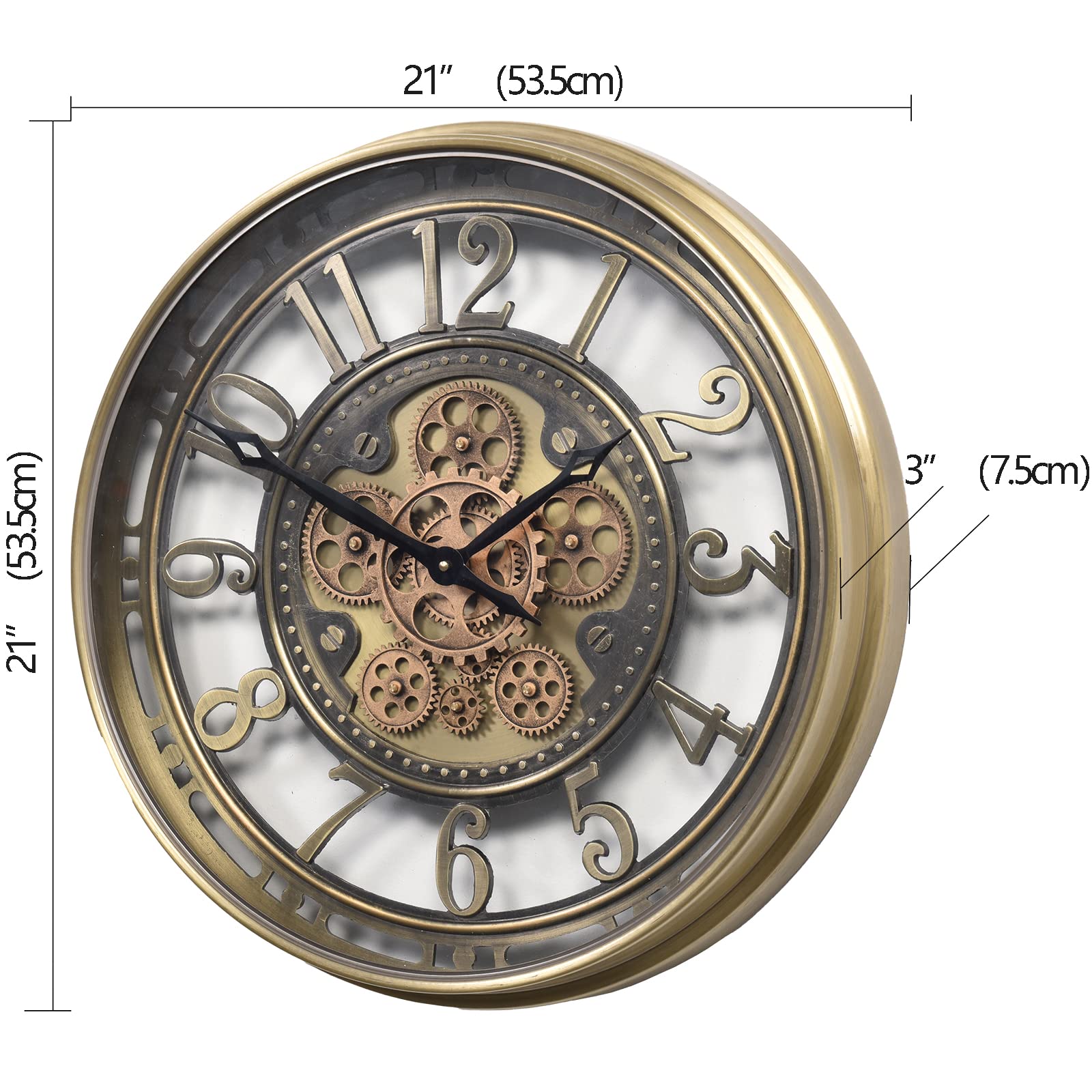 Orologio da parete con cambio di movimento reale ingranaggi numeri romani o arabi (numeri arabi, oro)