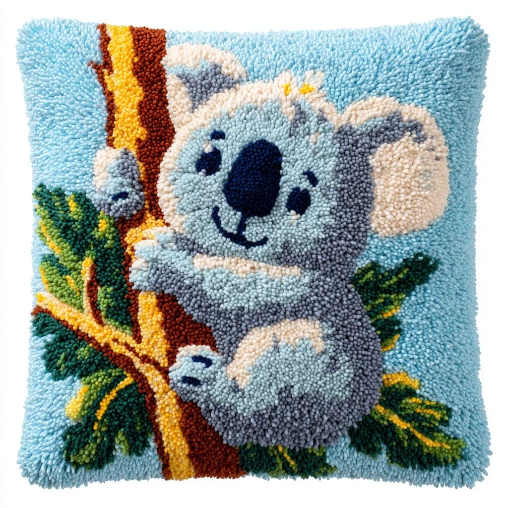 Taxpy DIY Latch Hook Kits, Koala Cushions Pillow Case Embroidery Carpet Set Needlework Crocheting Cushion Embroidery Set 43x43cm
